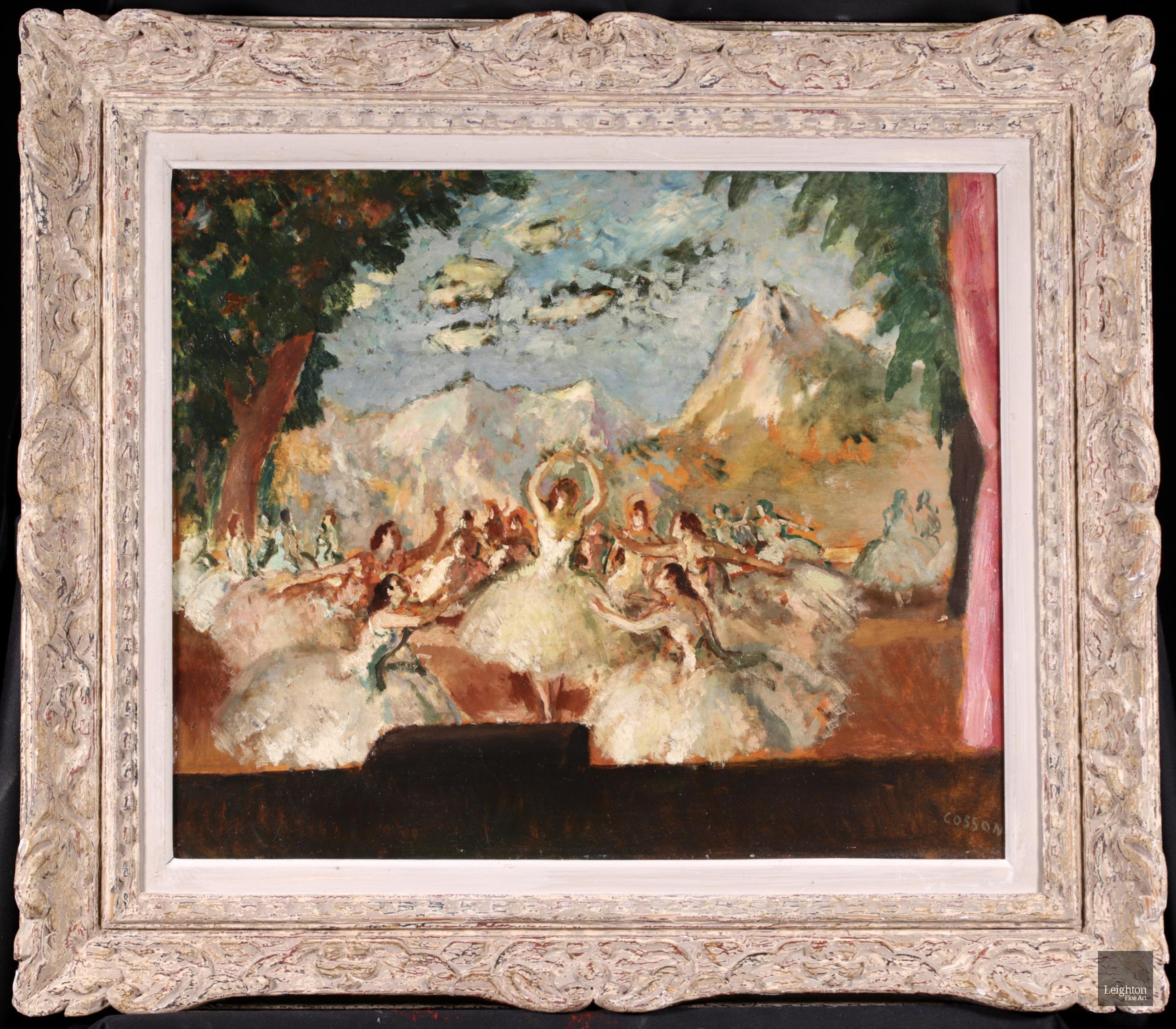 Jean-Louis-Marcel Cosson Interior Painting - Dancers on a Stage - Post Impressionist Oil, Figures in Interior - Marcel Cosson