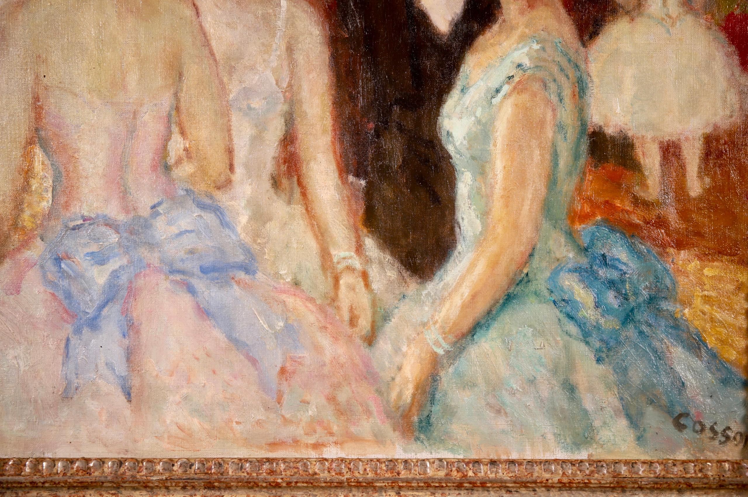 Dancers - Post Impressionist Oil, Elegant Figures in Interior by Marcel Cosson - Post-Impressionist Painting by Jean-Louis-Marcel Cosson