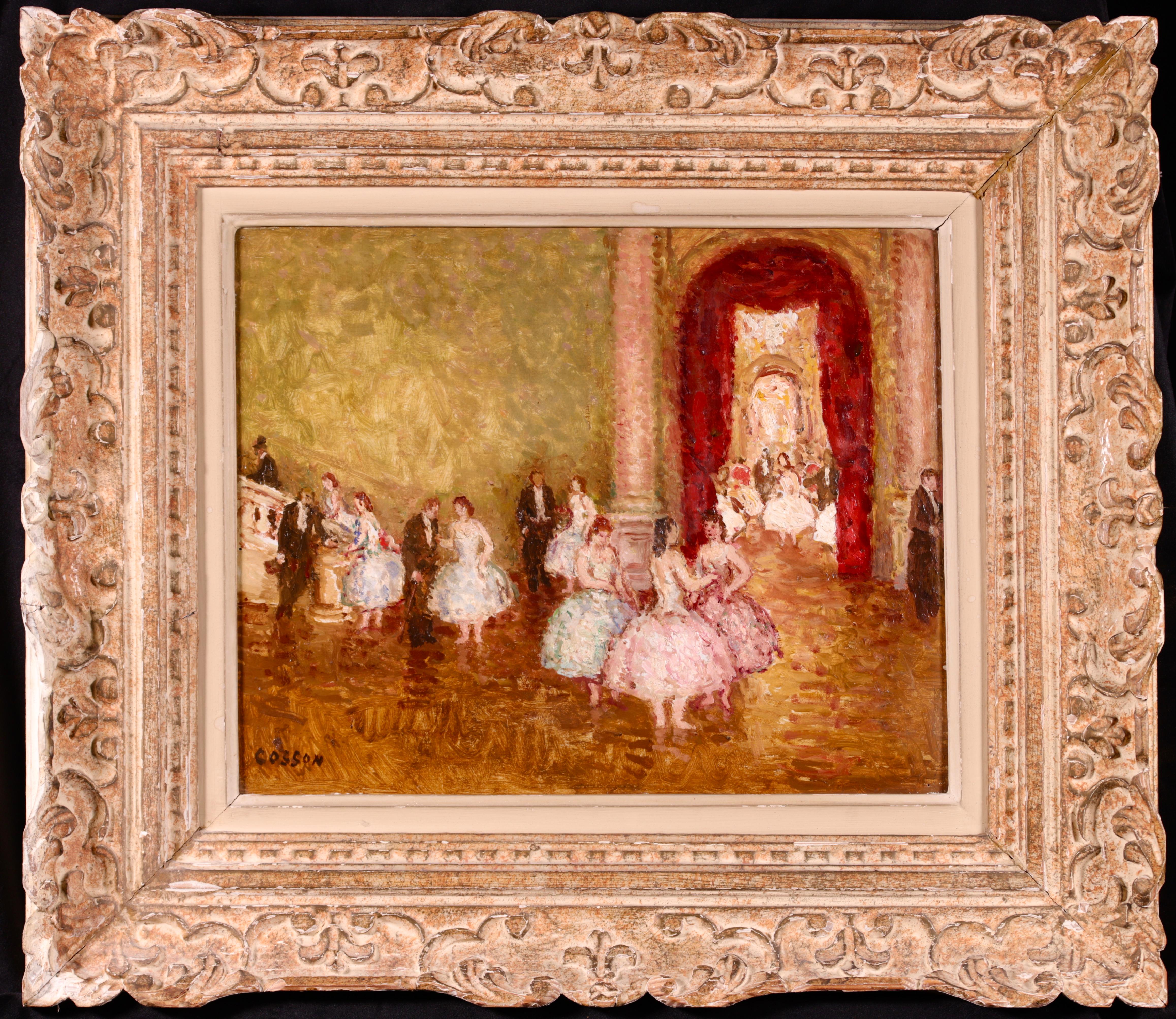 Danseurs au Foyer, huile post-impressionniste, figures à l'intérieur de Marcel Cosson - Painting de Jean-Louis-Marcel Cosson