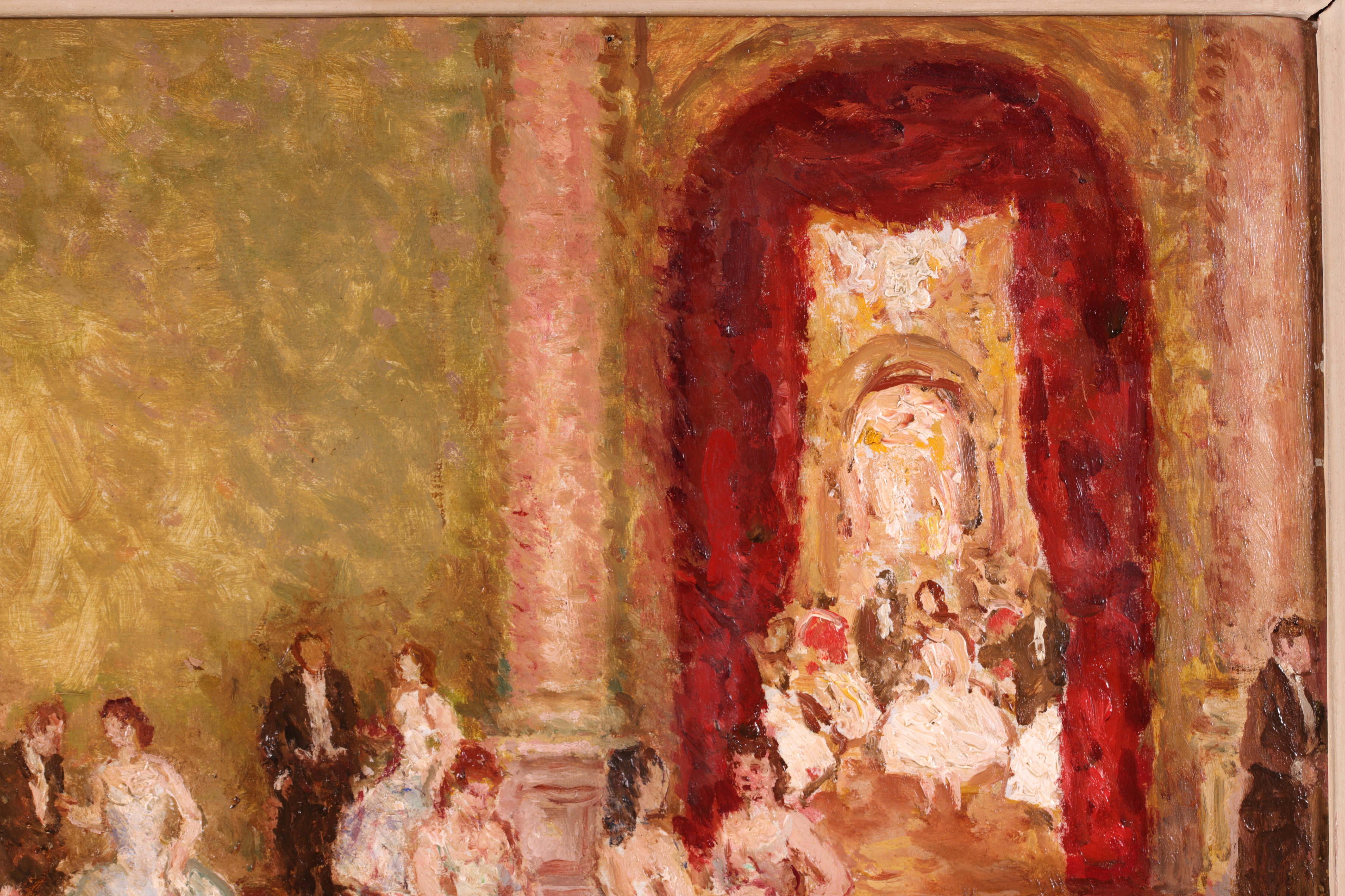 Danseurs au Foyer, huile post-impressionniste, figures à l'intérieur de Marcel Cosson - Post-impressionnisme Painting par Jean-Louis-Marcel Cosson