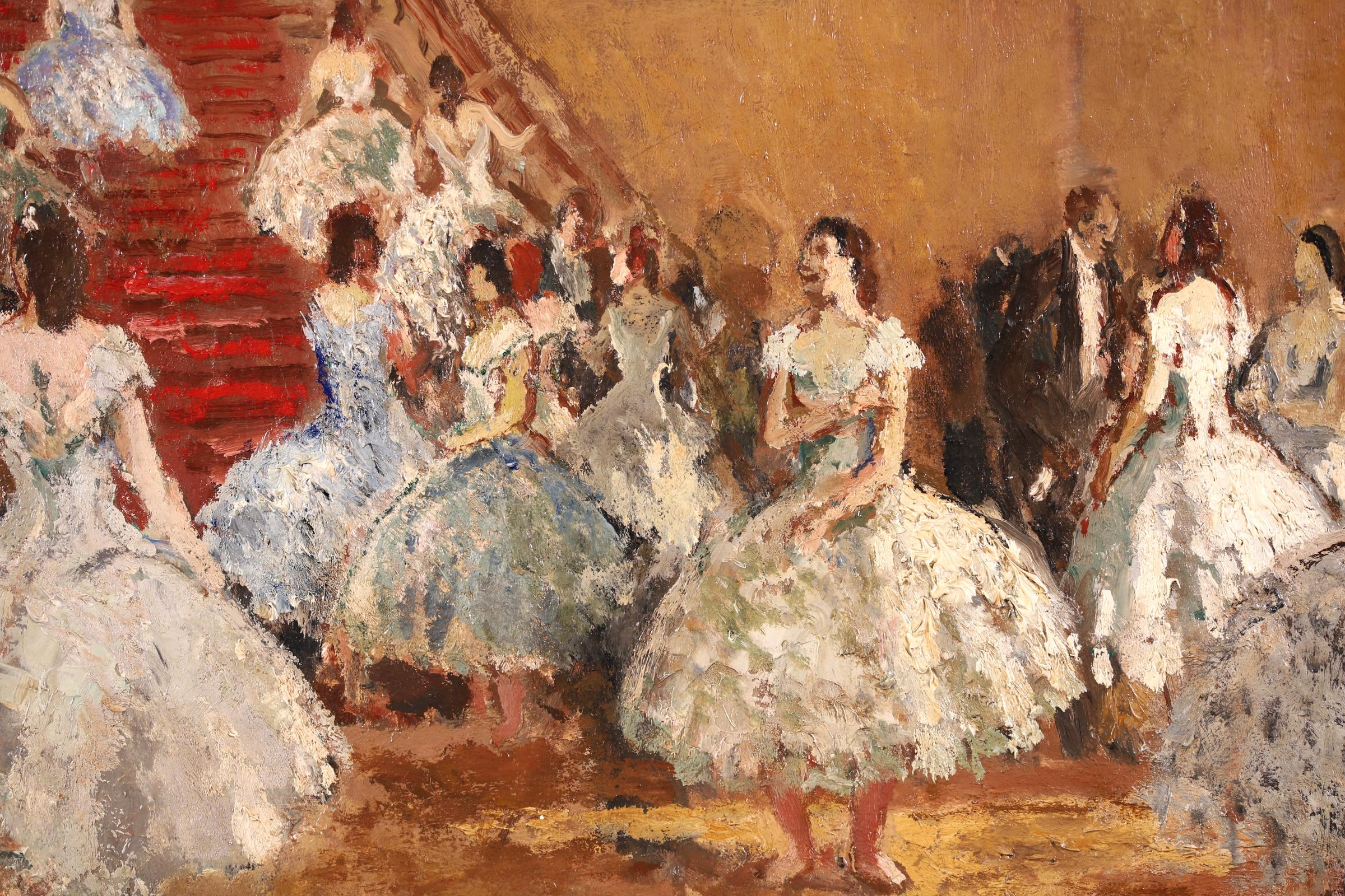 Danseurs dans un foyer - Post Impressionist Figurative Oil by Marcel Cosson - Post-Impressionist Painting by Jean-Louis-Marcel Cosson