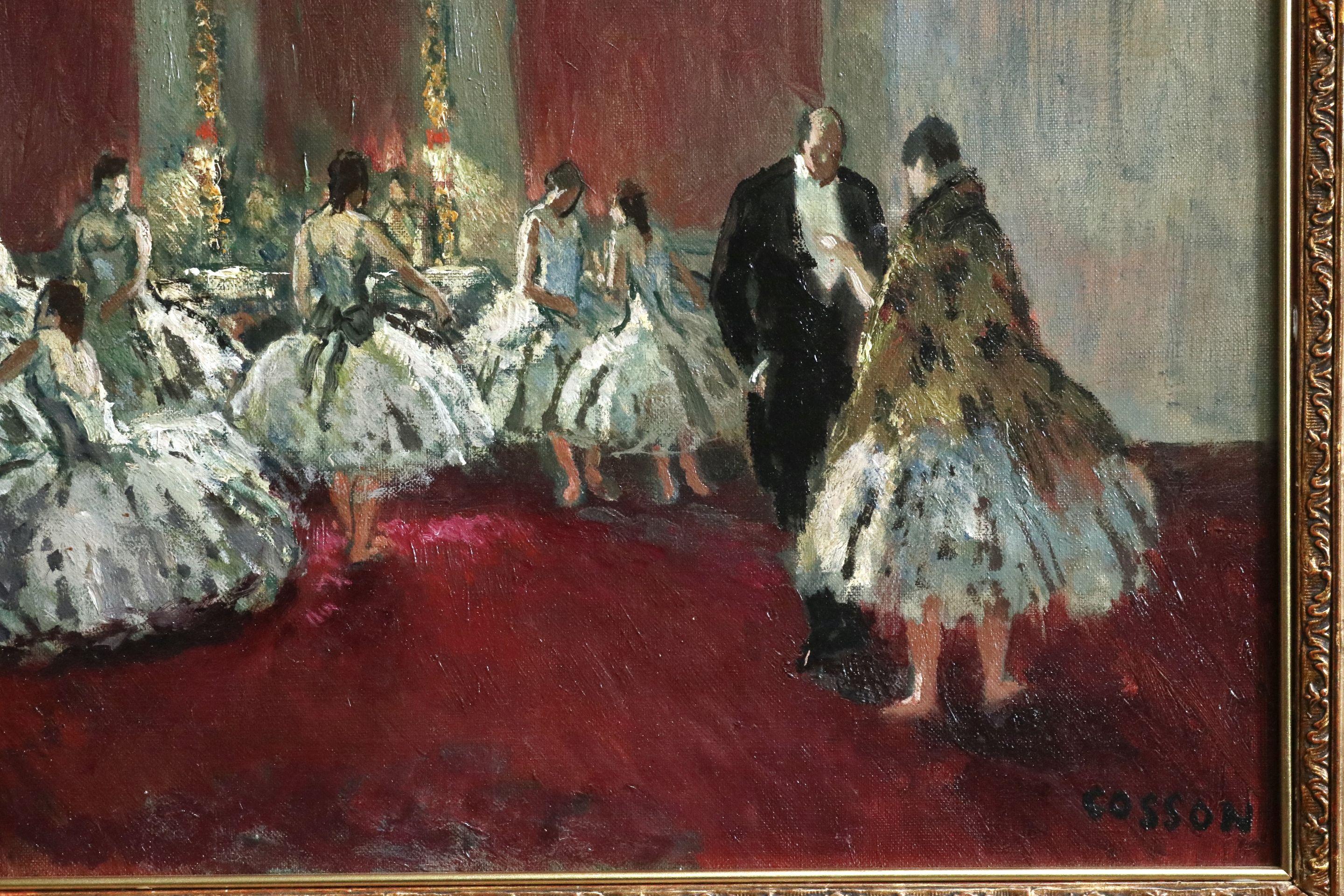 Danseuse - Huile post-impressionniste, Danseurs de ballet dansant à l'intérieur par Jean Cosson - Post-impressionnisme Painting par Jean-Louis-Marcel Cosson