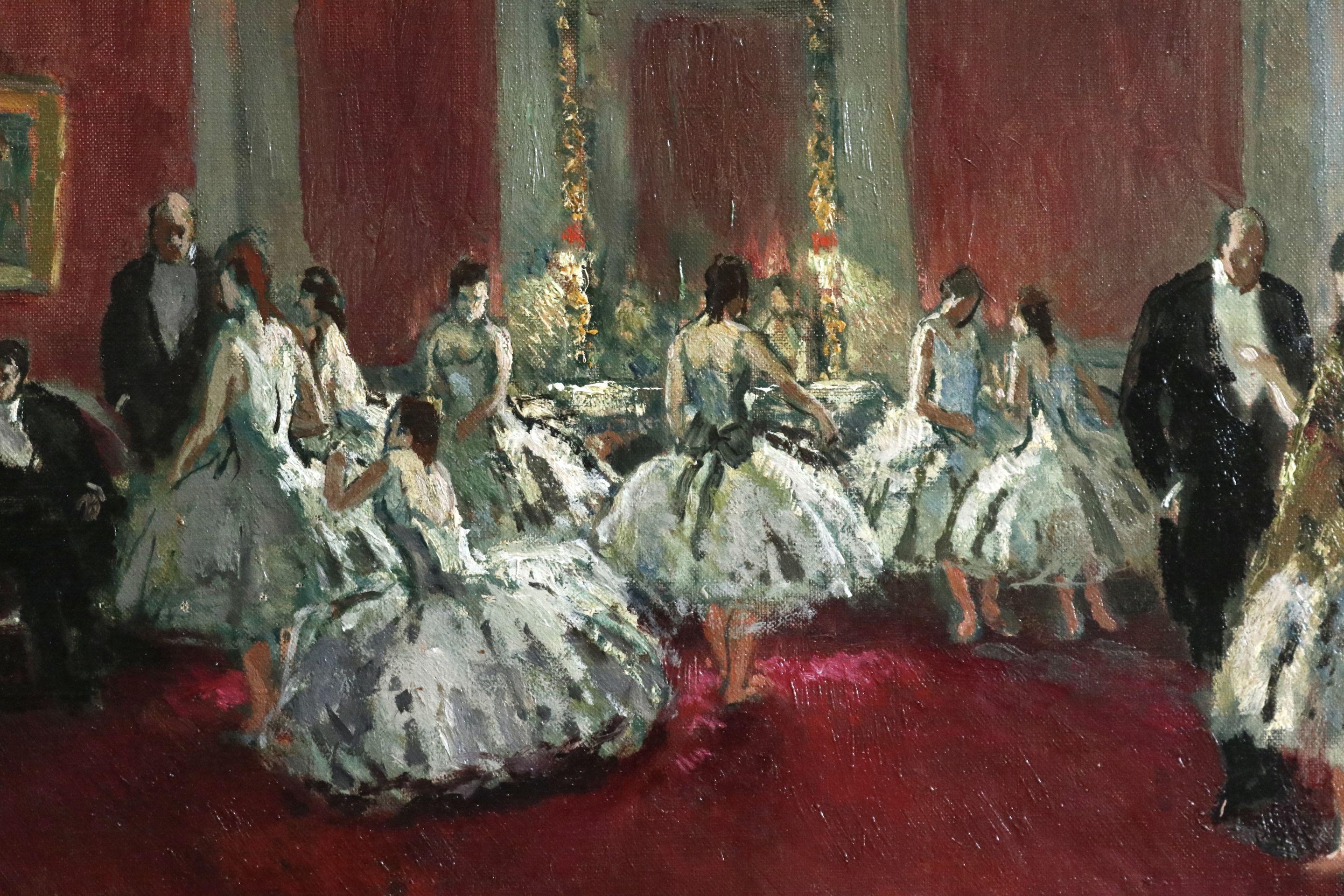 Danseuse - Huile post-impressionniste, Danseurs de ballet dansant à l'intérieur par Jean Cosson - Noir Figurative Painting par Jean-Louis-Marcel Cosson