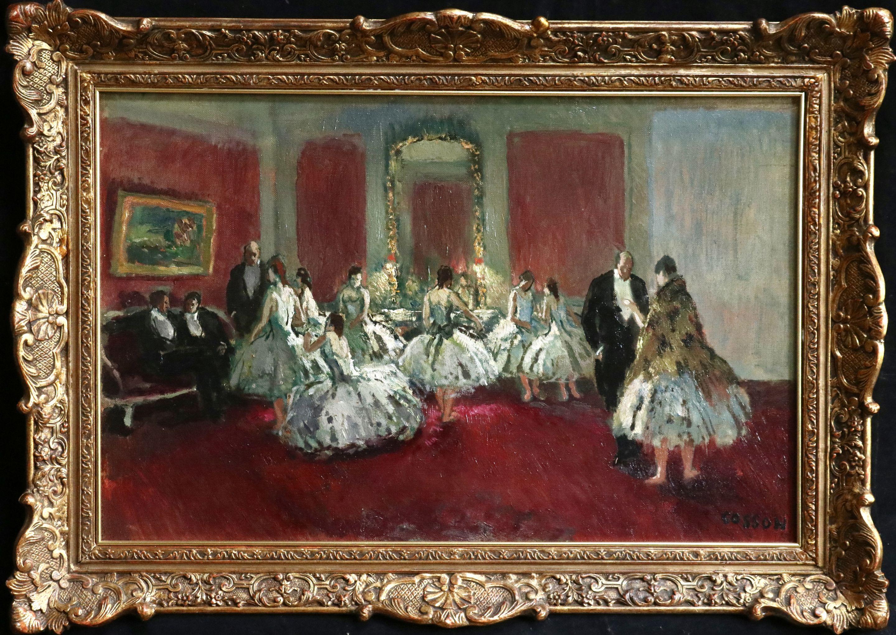 Figurative Painting Jean-Louis-Marcel Cosson - Danseuse - Huile post-impressionniste, Danseurs de ballet dansant à l'intérieur par Jean Cosson