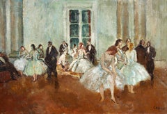 Danseuses au foyer - Post Impressionist Figurative Interior Oil by Marcel Cosson