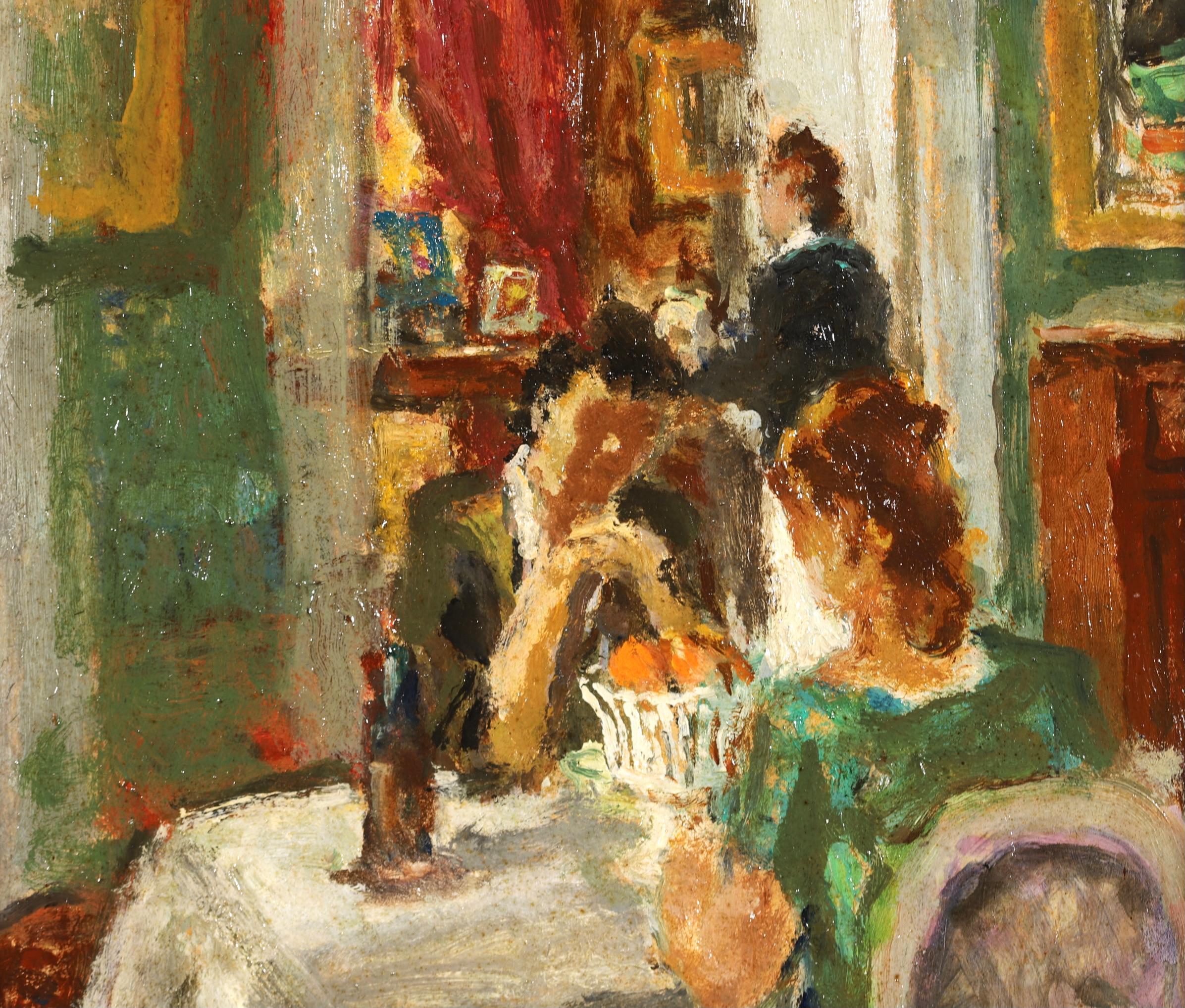 Figures in an Interior - Post Impressionist Figures Oil Painting - Marcel Cosson 4