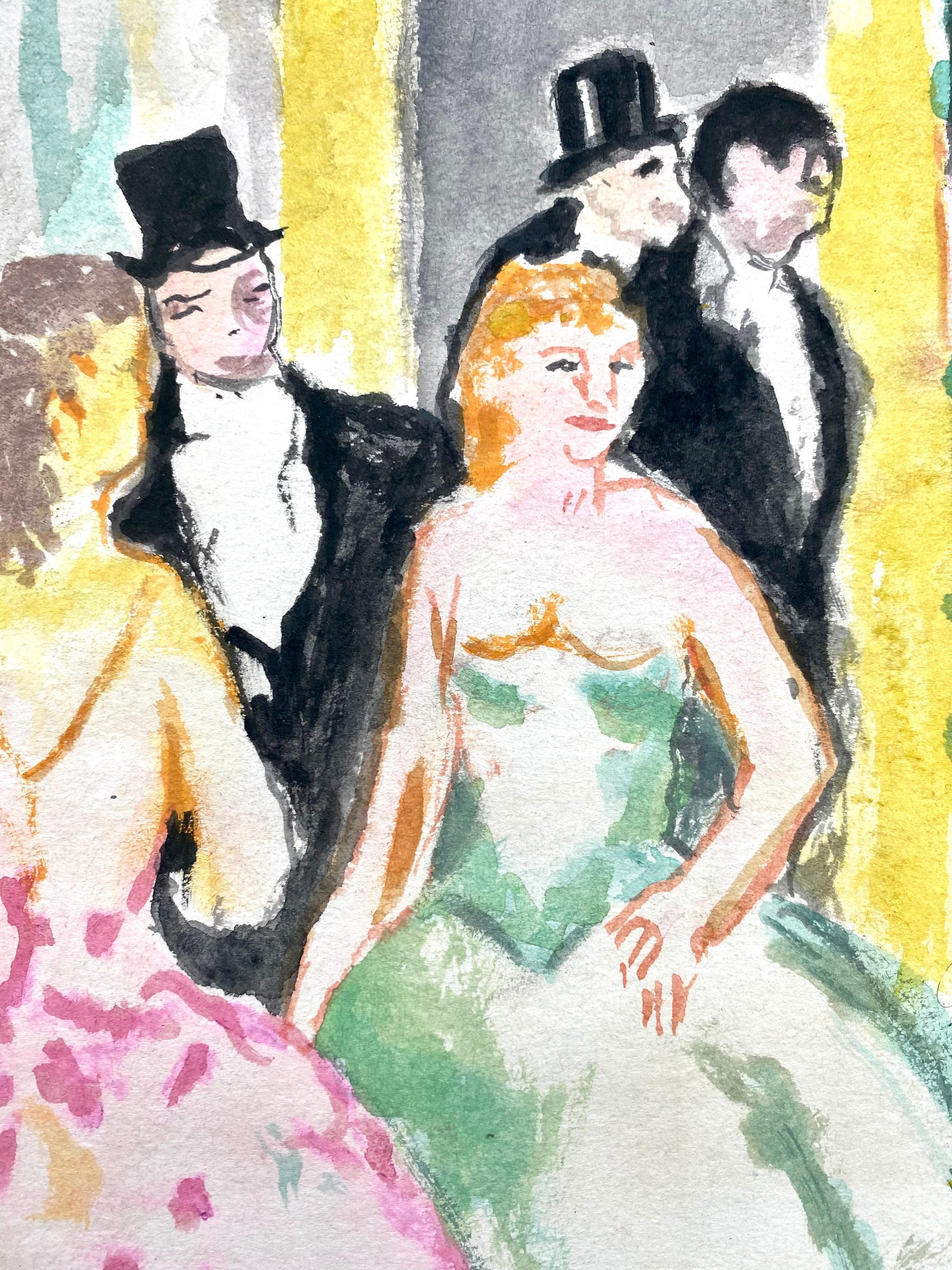 French Post Impressionist gouache painting - L'Opéra - Degas Dancers Dance 1930s - Brown Figurative Painting by Jean-Louis-Marcel Cosson