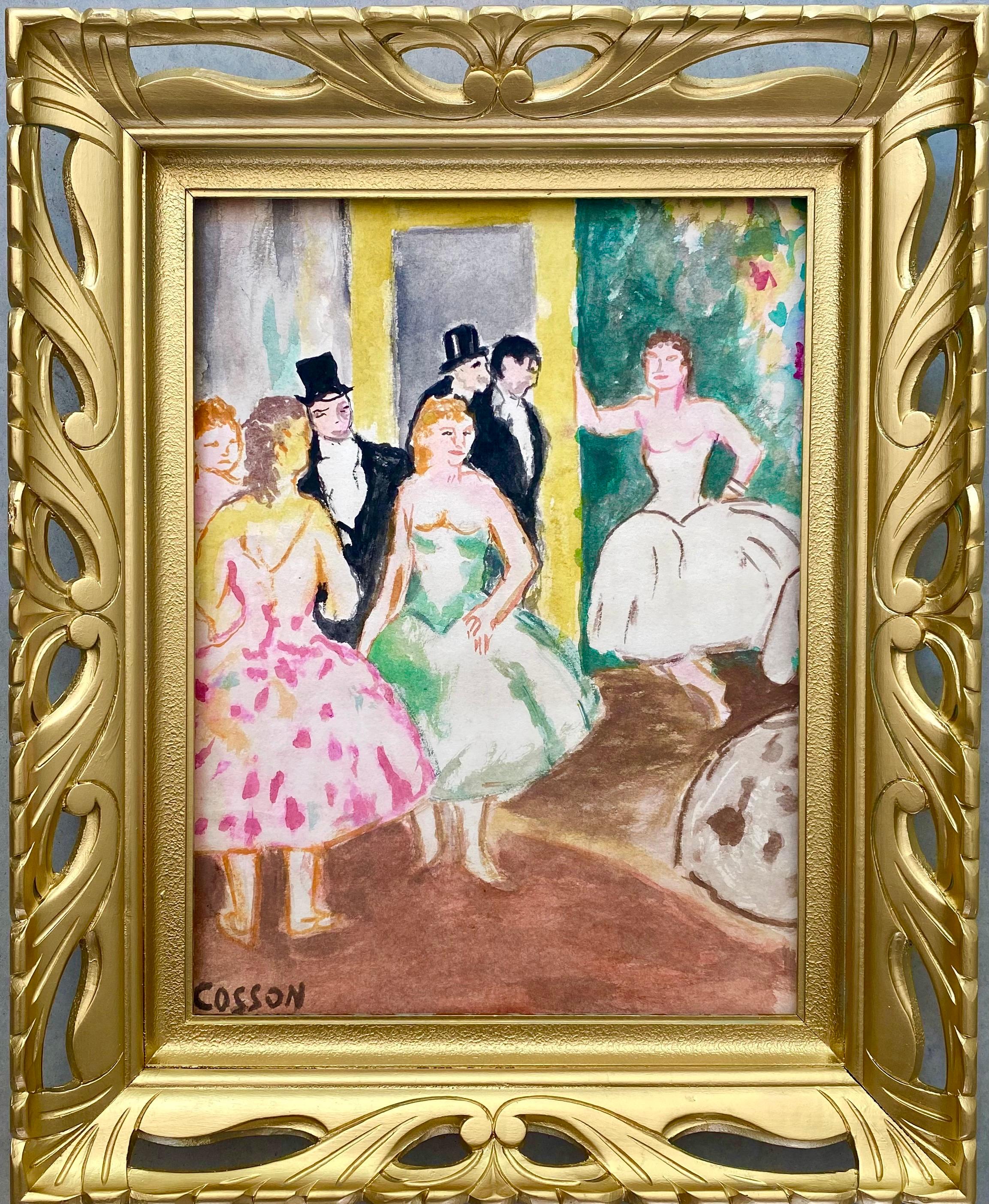 Jean-Louis-Marcel Cosson Interior Painting - French Post Impressionist gouache painting - L'Opéra - Degas Dancers Dance 1930s