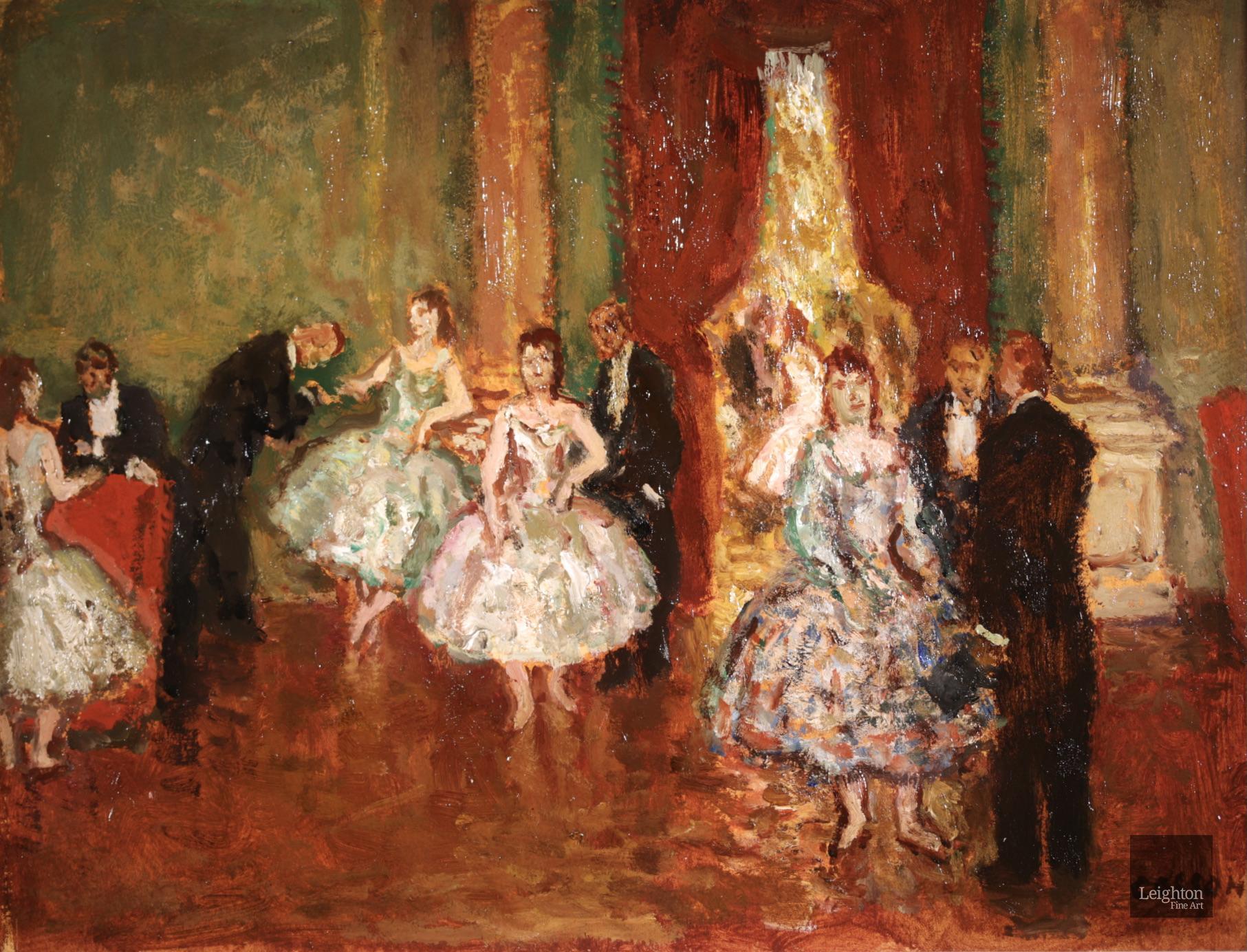 Le Bal - Figurative Interior Signed Post Impressionist Oil by Marcel Cosson