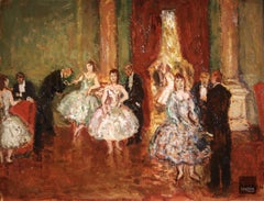 Le Bal - Intérieur figuratif signé post-impressionniste Huile de Marcel Cosson