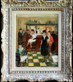 Le Bistrot du Coin - Post Impressionist Oil, Figures in Cafe Interior by Cosson