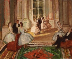 Le foyer de l'opera -Post Impressionist Oil, Figures in Interior - Marcel Cosson