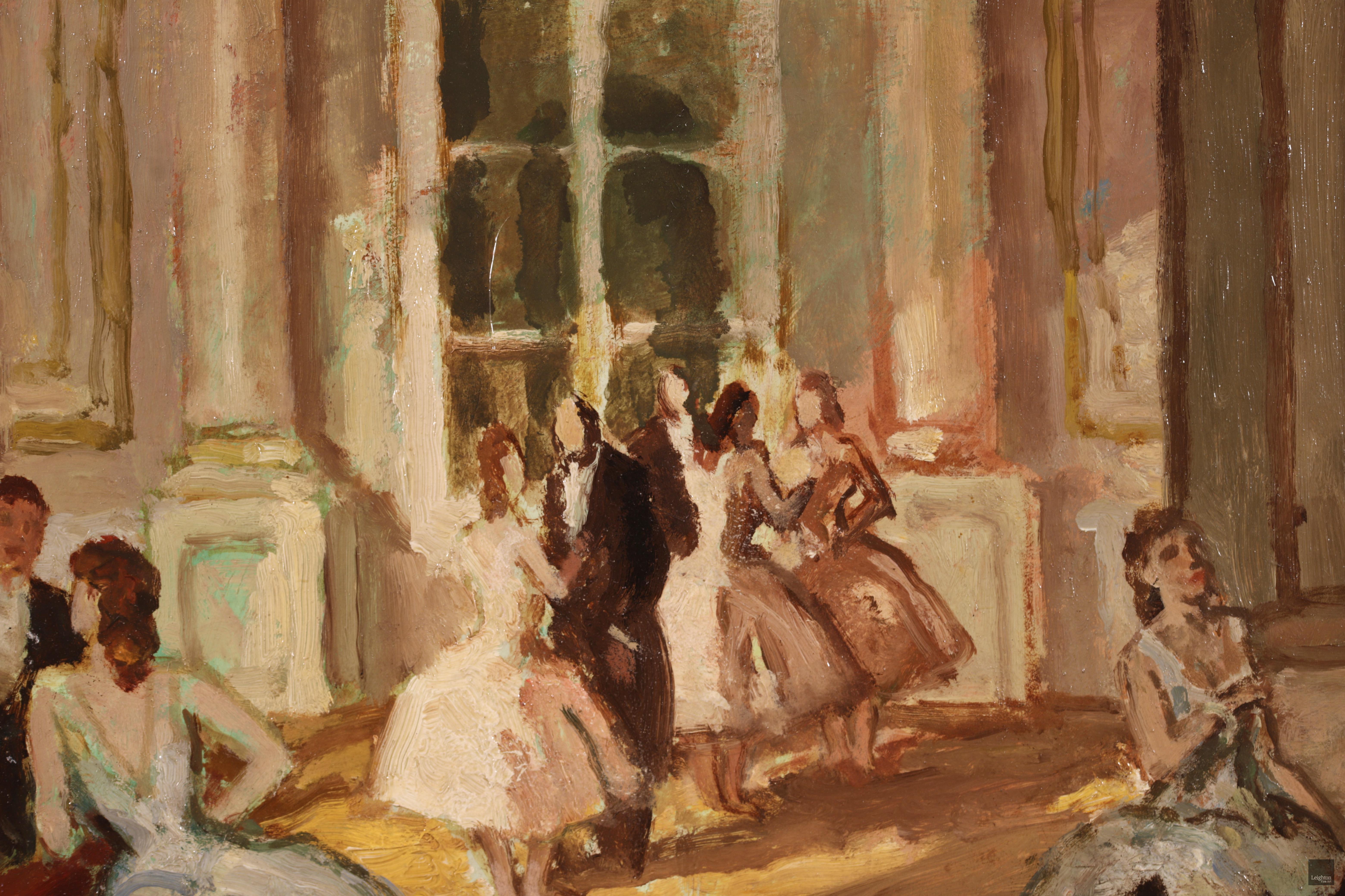 Le foyer de l'opera - Olio post impressionista, Figure in interni - Marcel Cosson - Painting Postimpressionismo di Jean-Louis-Marcel Cosson