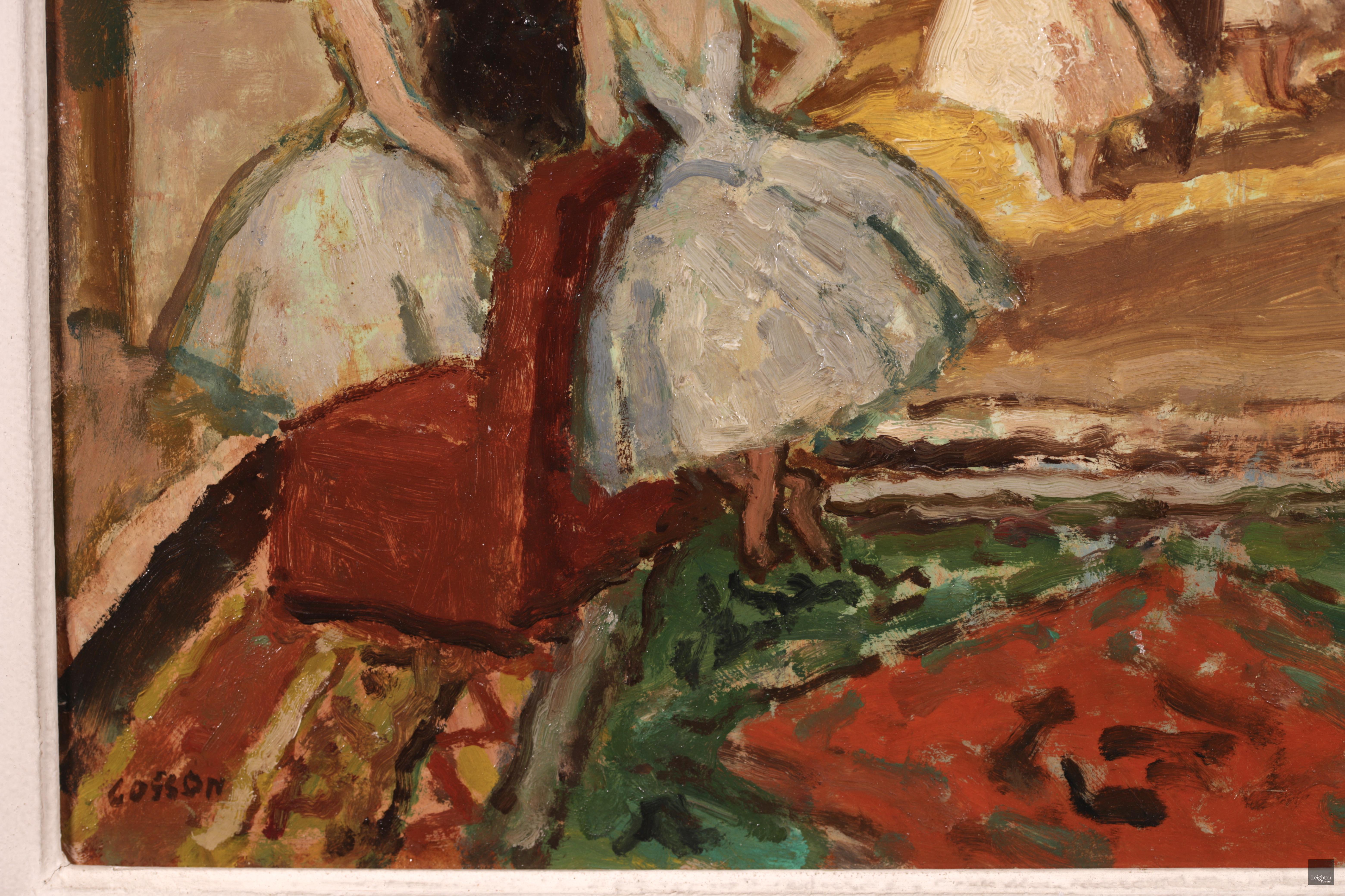 Le foyer de l'opera - Olio post impressionista, Figure in interni - Marcel Cosson 2