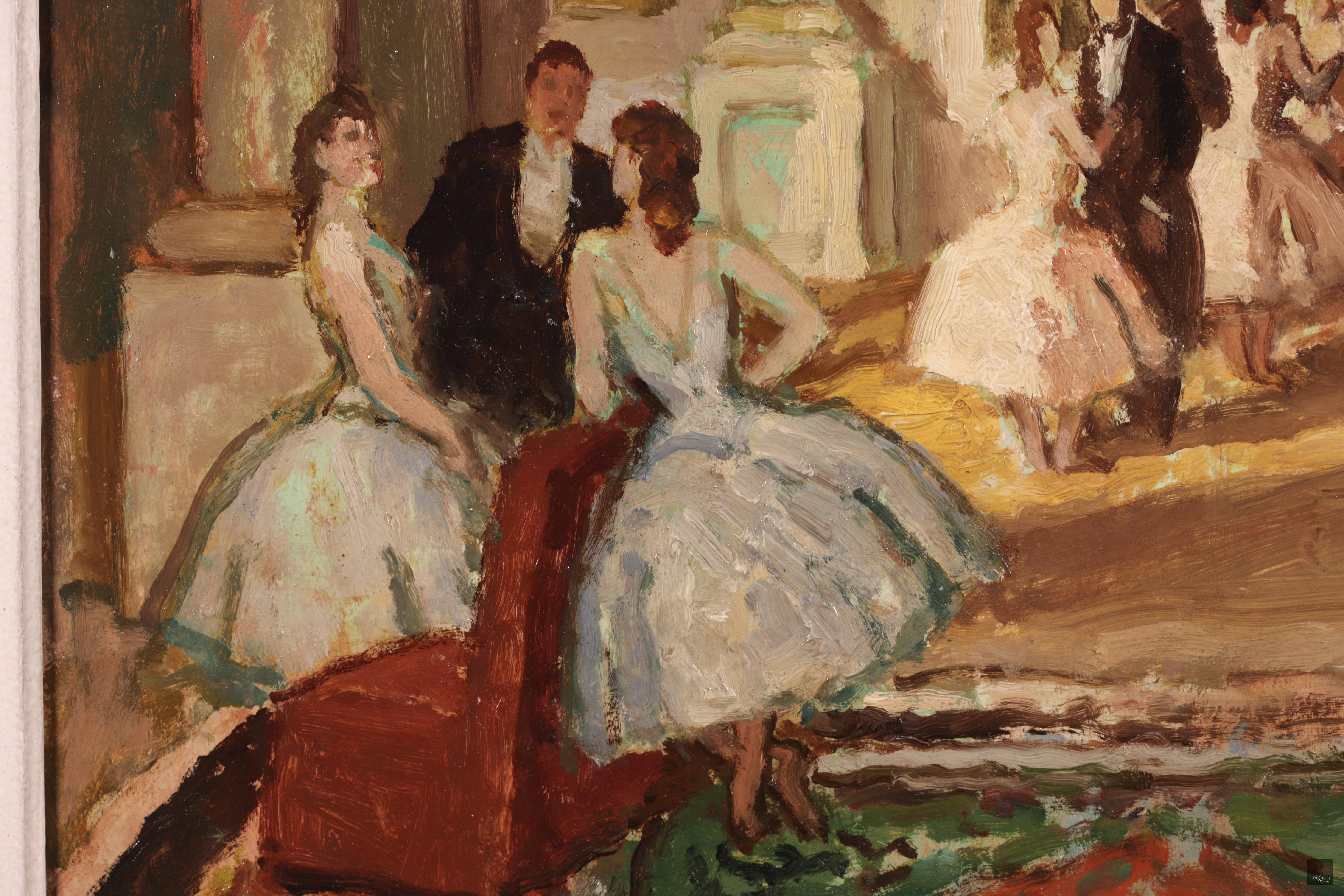 Le foyer de l'opera - Olio post impressionista, Figure in interni - Marcel Cosson 3