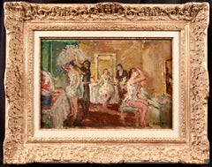 Le Foyer - Post Impressionist Oil, Figures in Interior by Marcel Cosson