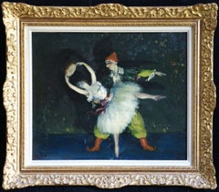 Pierrot & Dancer - 20th Century Oil, Figures Dancing in Interior by Cosson