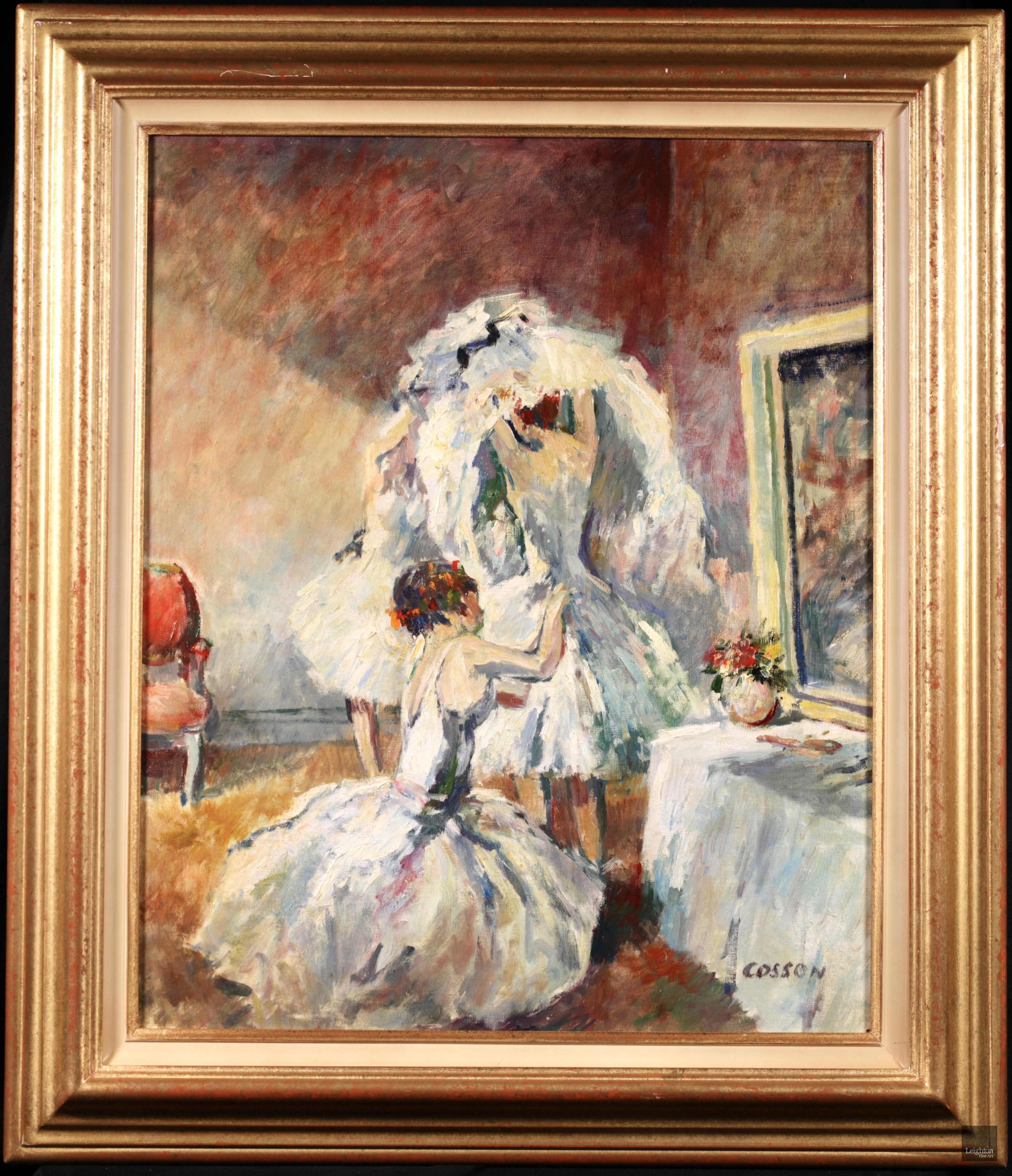 Preparazione per il balletto - Olio figurativo post impressionista di Marcel Cosson - Painting di Jean-Louis-Marcel Cosson