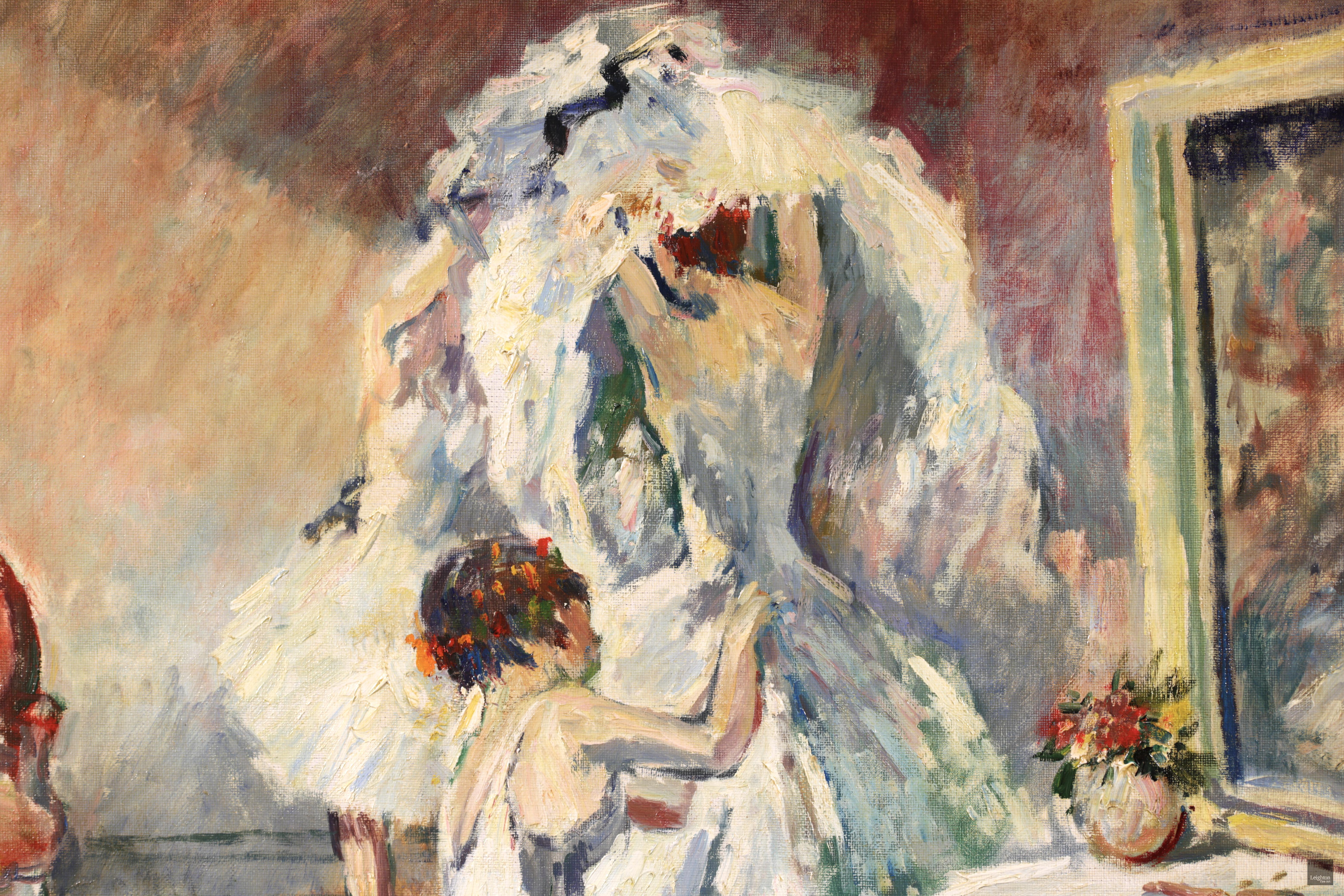 Preparazione per il balletto - Olio figurativo post impressionista di Marcel Cosson - Interior Painting Marrone di Jean-Louis-Marcel Cosson