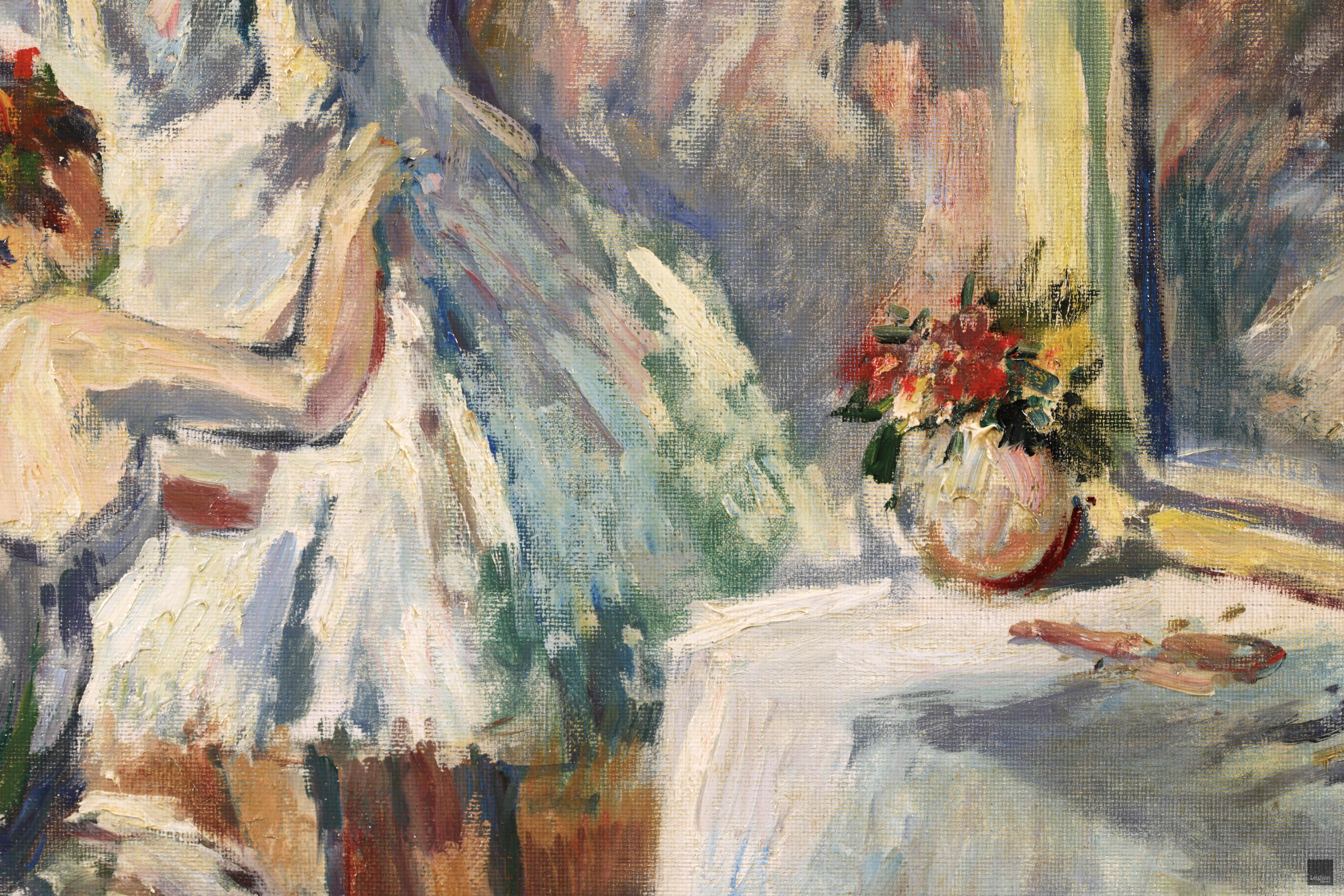 Preparazione per il balletto - Olio figurativo post impressionista di Marcel Cosson 3