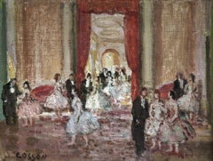 The Ball - 20th Century Oil, Elegant Dancing Figures in Interior by Cosson
