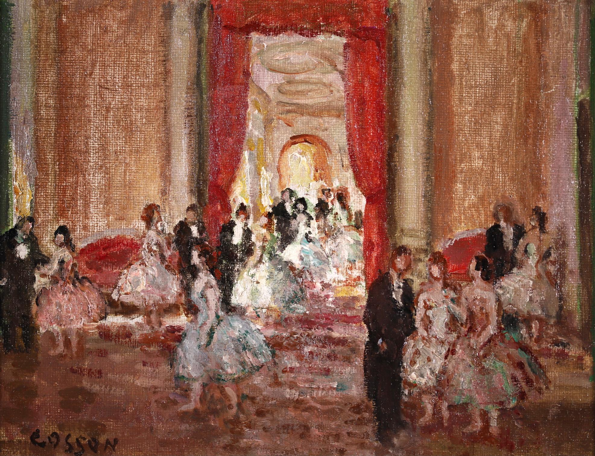 The Ball - Post Impressionist Oil, Elegant Dancers in Interior by Marcel Cosson - Painting by Jean-Louis-Marcel Cosson