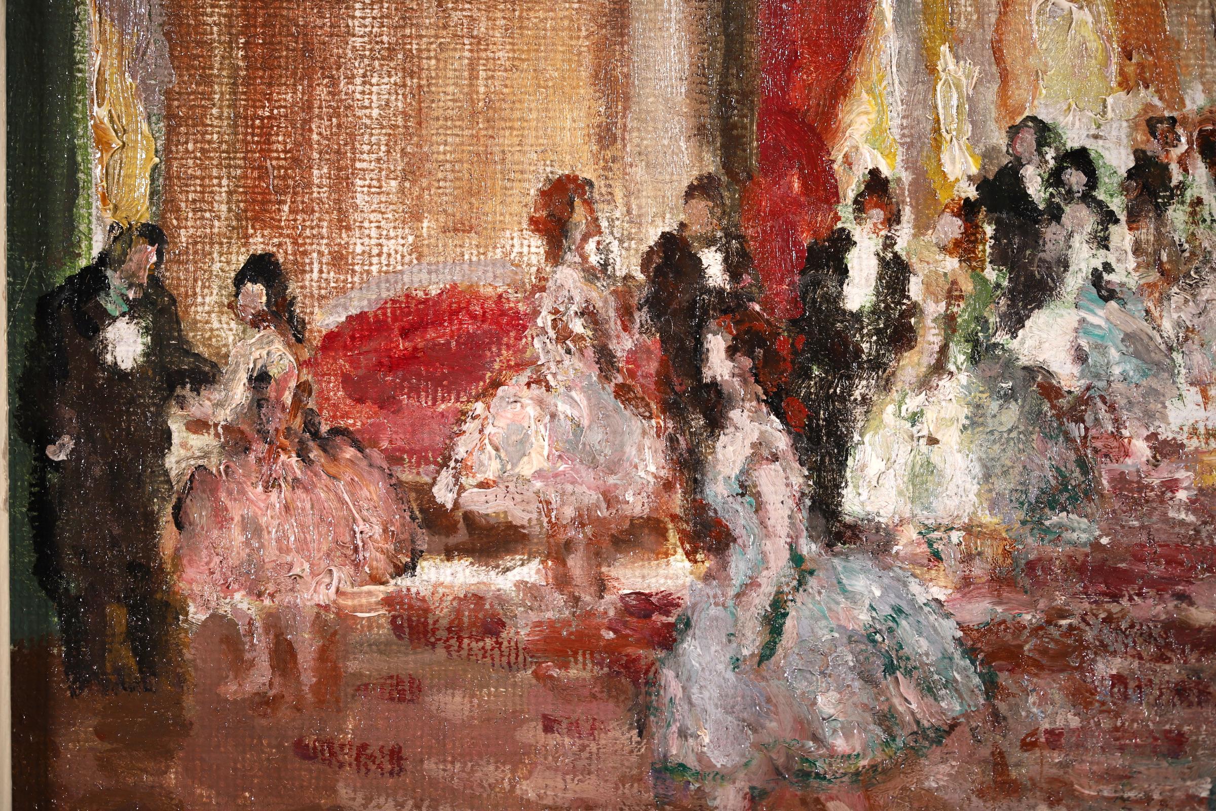 The Ball - Post Impressionist Oil, Elegant Dancers in Interior by Marcel Cosson - Post-Impressionist Painting by Jean-Louis-Marcel Cosson