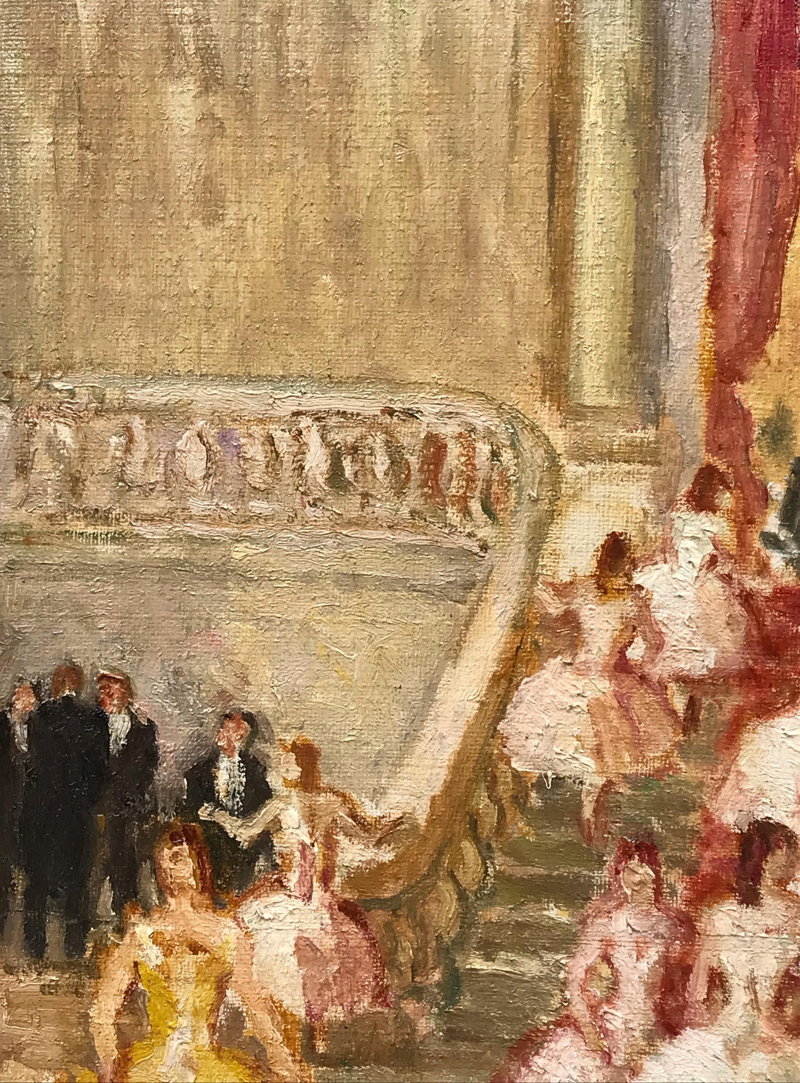 COSSON, Jean Louis Marcel (1878 - 1956)
Ballerines et gentilshommes dans le swing de l'Opéra  
Huile sur toile signée en bas à gauche
Encadré par Gault (Paris - Fbg St Honoré) 
Dimensions toile :  50 X 61 cm
Dimensions du cadre :  72 X 81