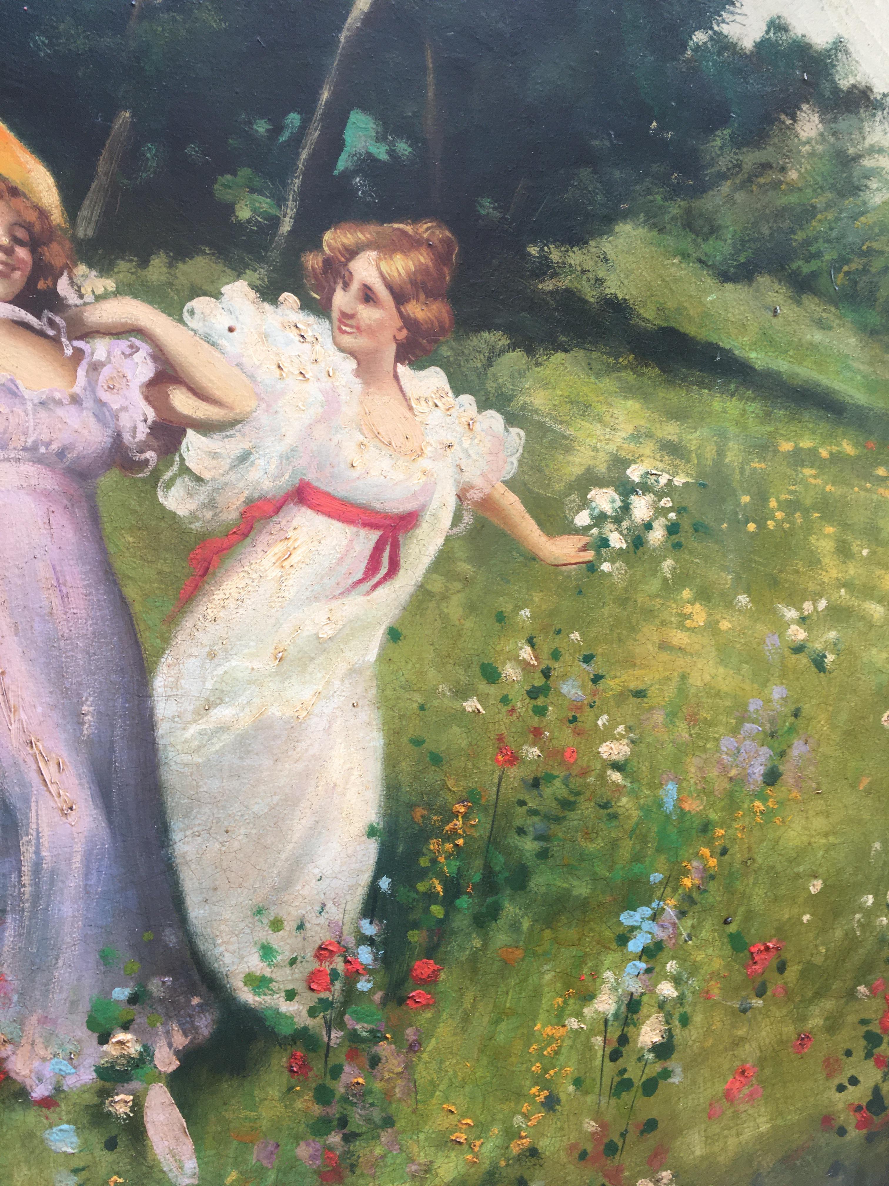 EN EL JARDÍN - Paisaje italiano Figurativo Óleo sobre lienzo de Richard en venta 2