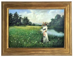 WALK TO THE LAKE – Italienisches Gemälde in Öl auf Leinwand von Jean Louis Richard