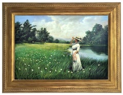PASEO AL LAGO - Óleo italiano sobre lienzo de Jean Louis Richard