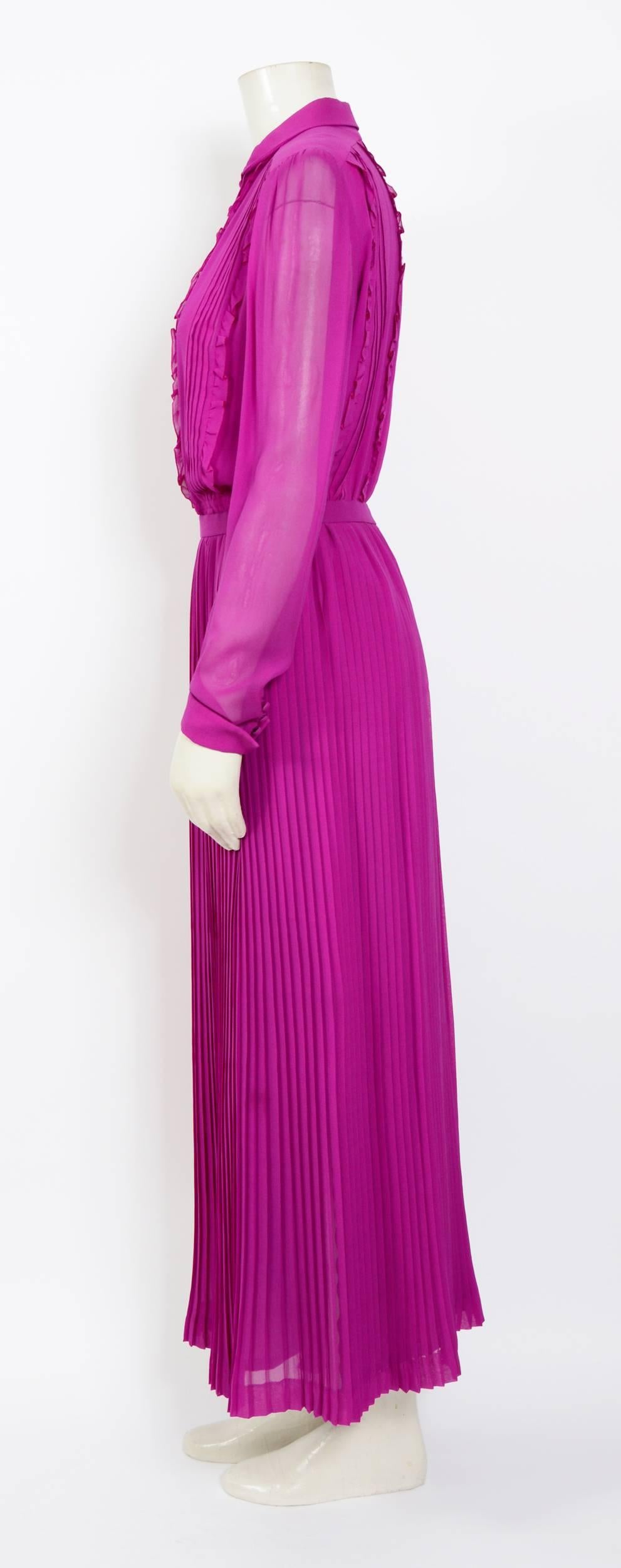 Women's Jean Louis Scherrer 1970s vintage silk pleated chiffon blouse & skirt set For Sale