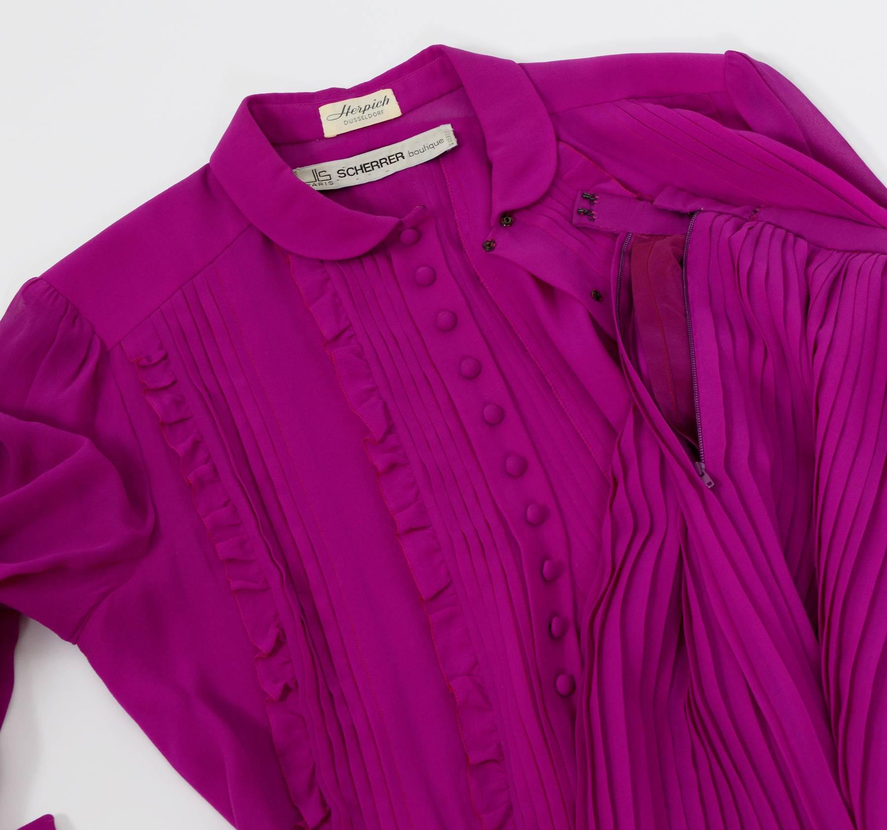 Jean Louis Scherrer 1970s vintage silk pleated chiffon blouse & skirt set For Sale 1