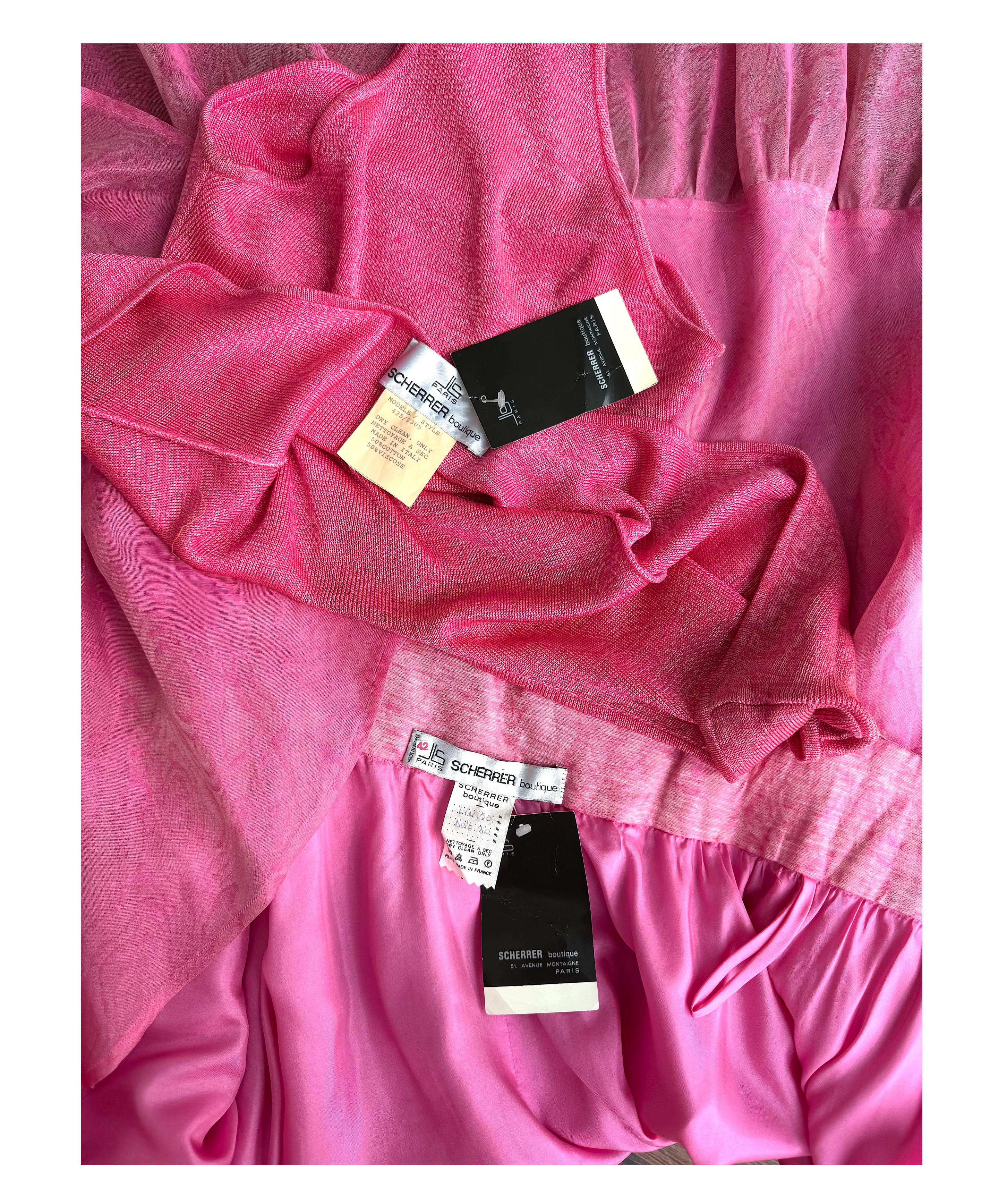 Jean Louis Scherrer 1980s Pink Knit Bodysuit & Moiré Taffeta Skirt Boho Ensemble en venta 10