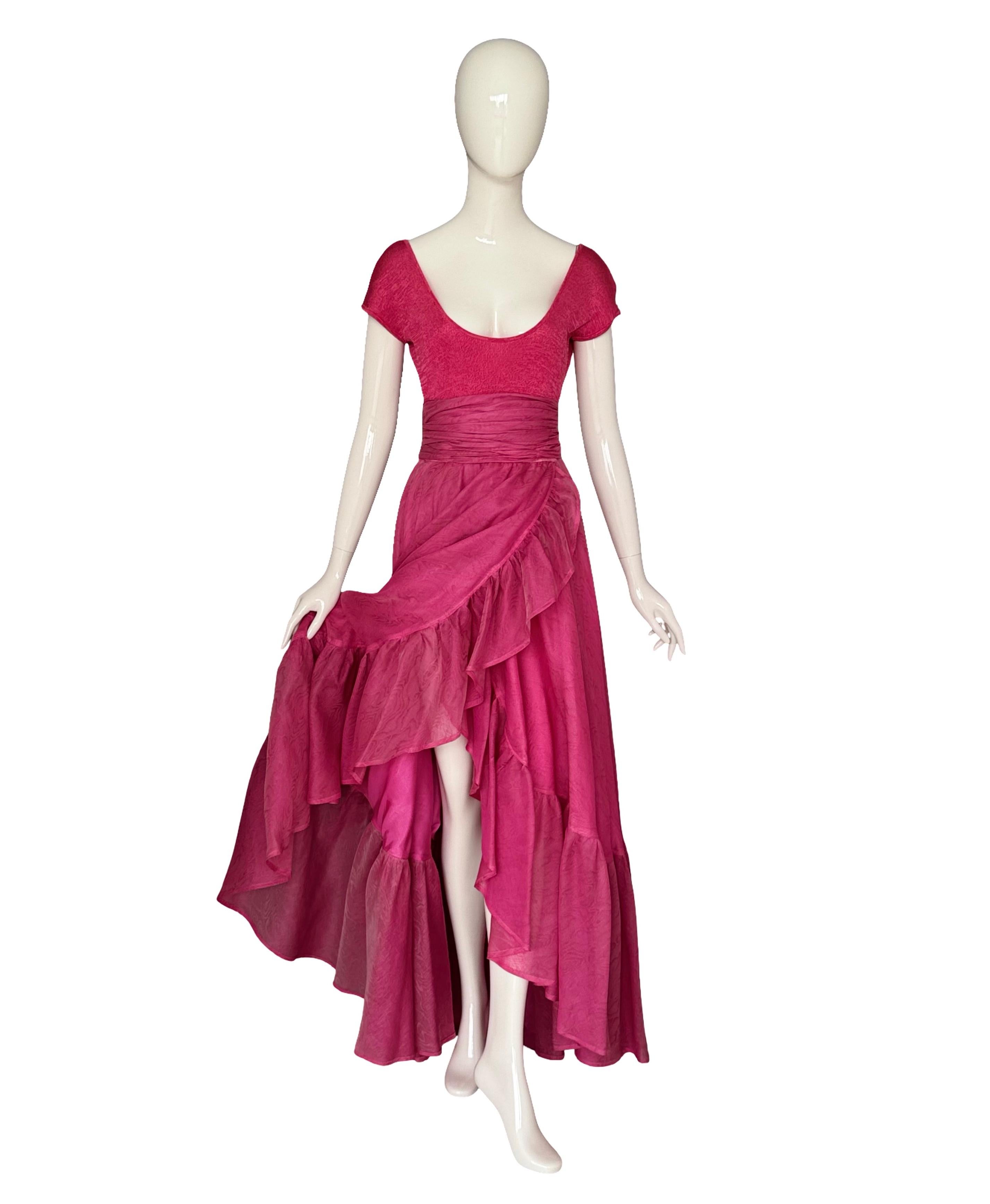 Jean Louis Scherrer 1980s Pink Knit Bodysuit & Moiré Taffeta Skirt Boho Ensemble Rosa en venta