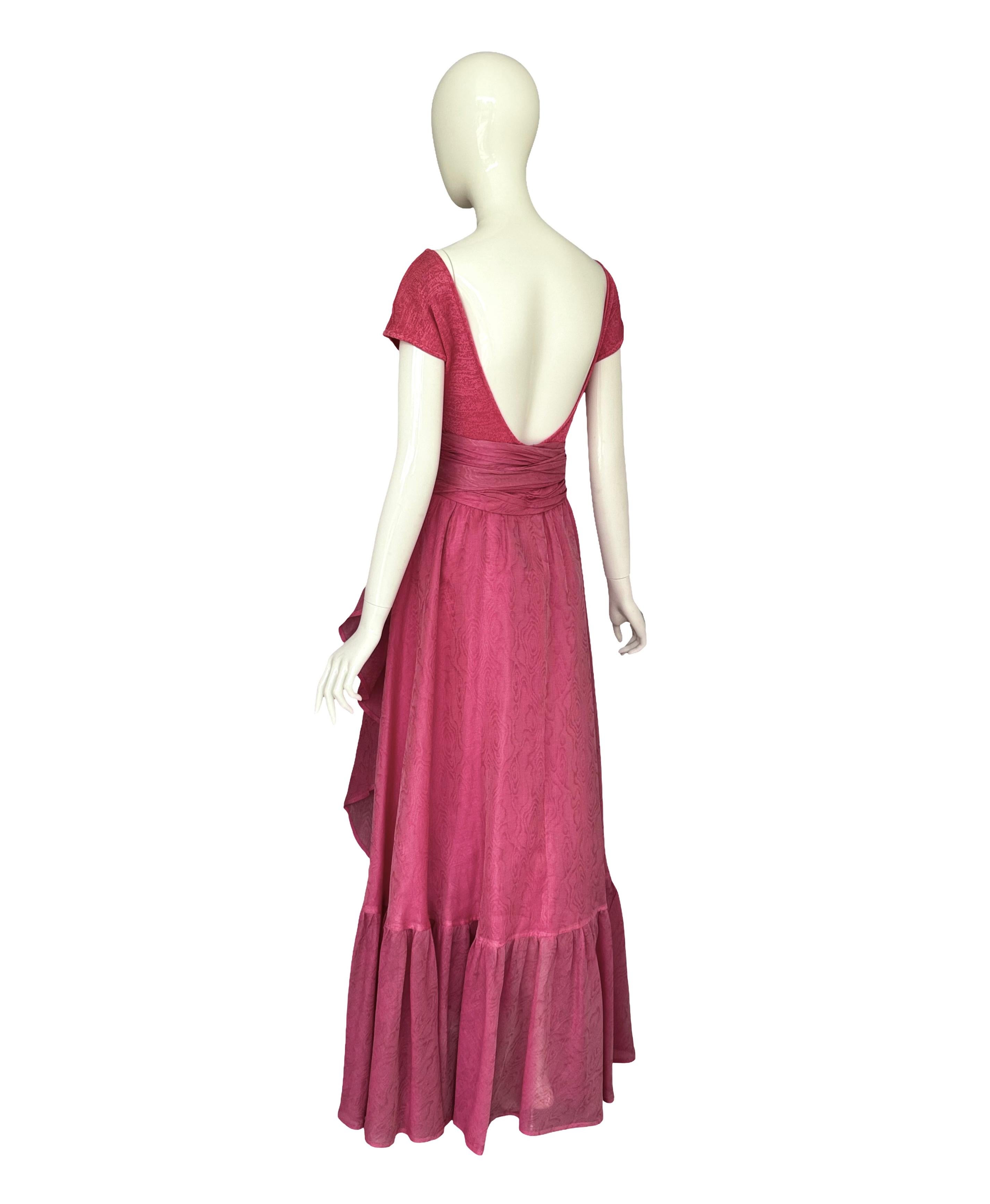 Jean Louis Scherrer 1980s Pink Knit Bodysuit & Moiré Taffeta Skirt Boho Ensemble en venta 1