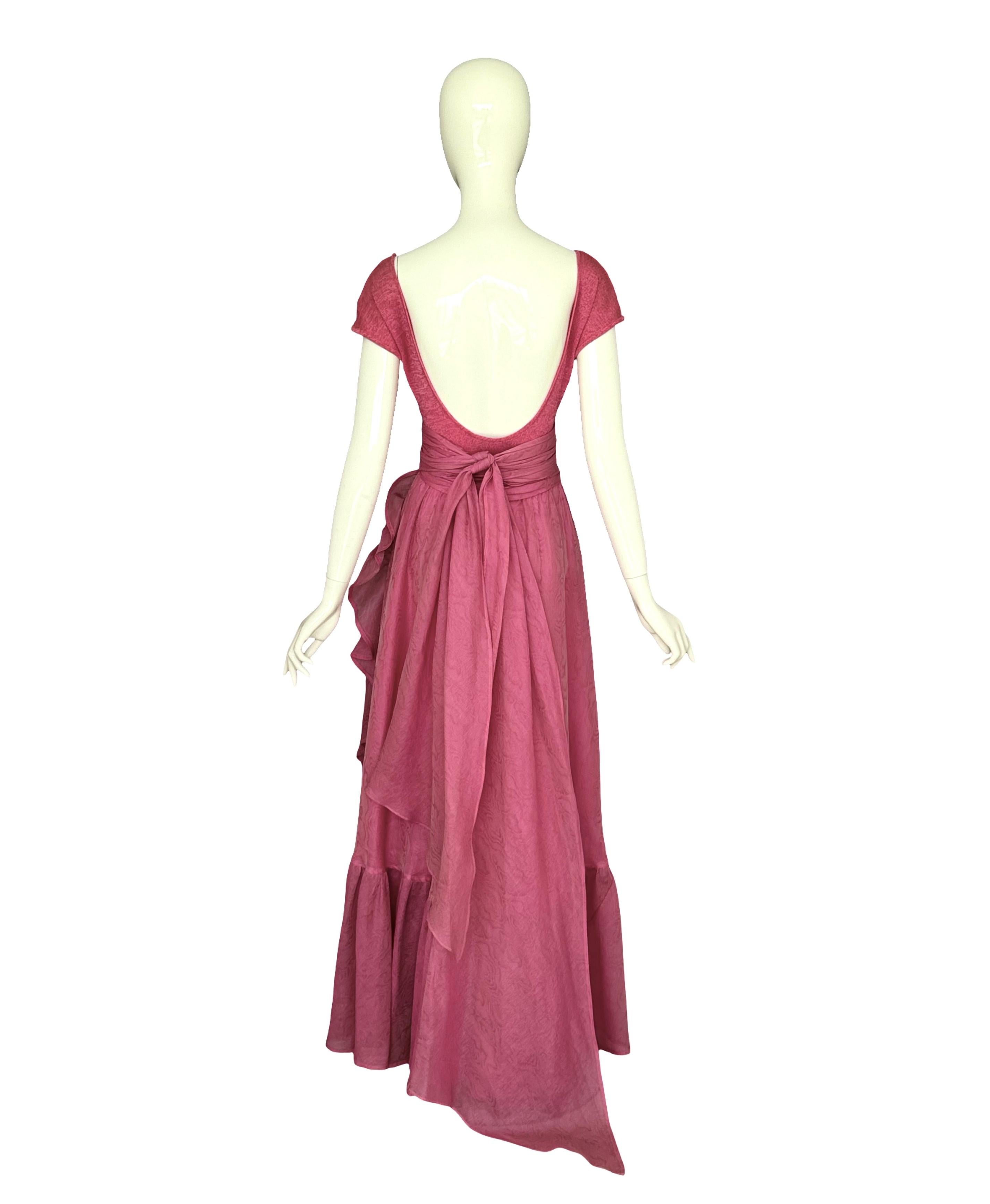 Jean Louis Scherrer 1980s Pink Knit Bodysuit & Moiré Taffeta Skirt Boho Ensemble en venta 2