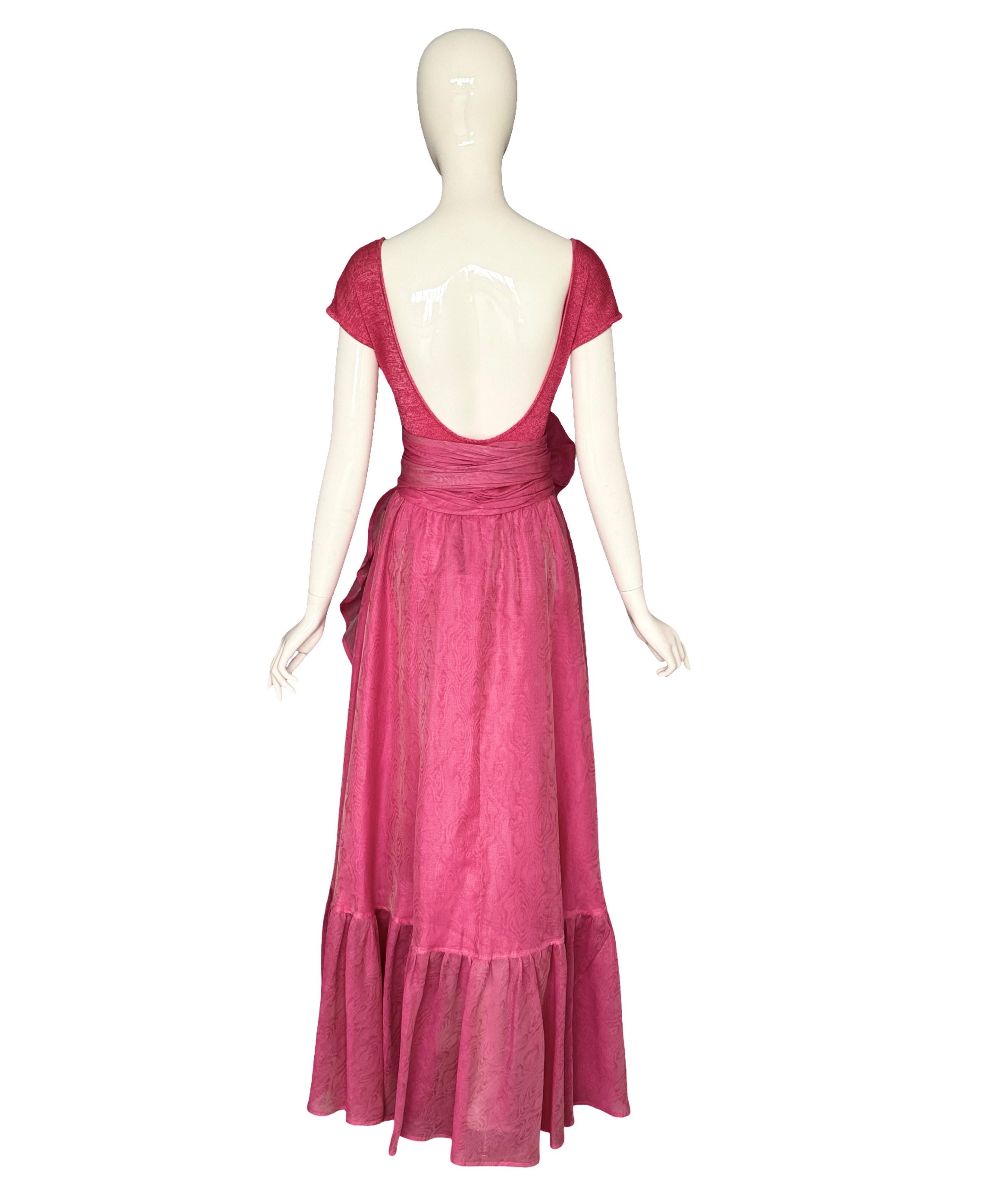 Jean Louis Scherrer 1980s Pink Knit Bodysuit & Moiré Taffeta Skirt Boho Ensemble en venta 3