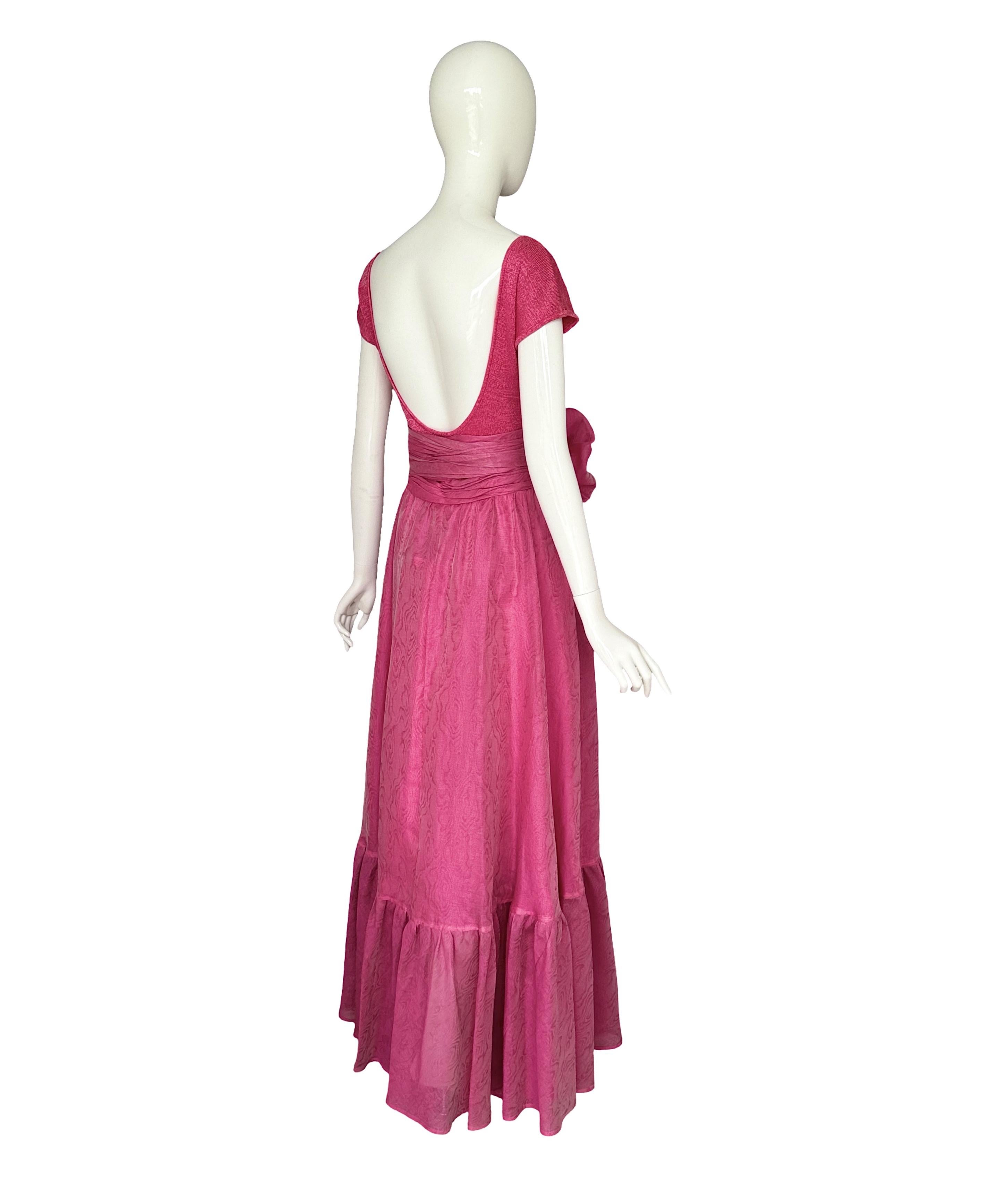 Jean Louis Scherrer 1980s Pink Knit Bodysuit & Moiré Taffeta Skirt Boho Ensemble en venta 4