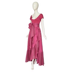 Jean Louis Scherrer 1980s Pink Knit Bodysuit & Moiré Taffeta Skirt Boho Ensemble