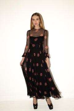 Jean Louis Scherrer 70's Haute Couture Silk Chiffon Tea Length Dress