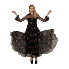 Jean Louis Scherrer 70's Haute Couture Silk Chiffon Tea Length Dress