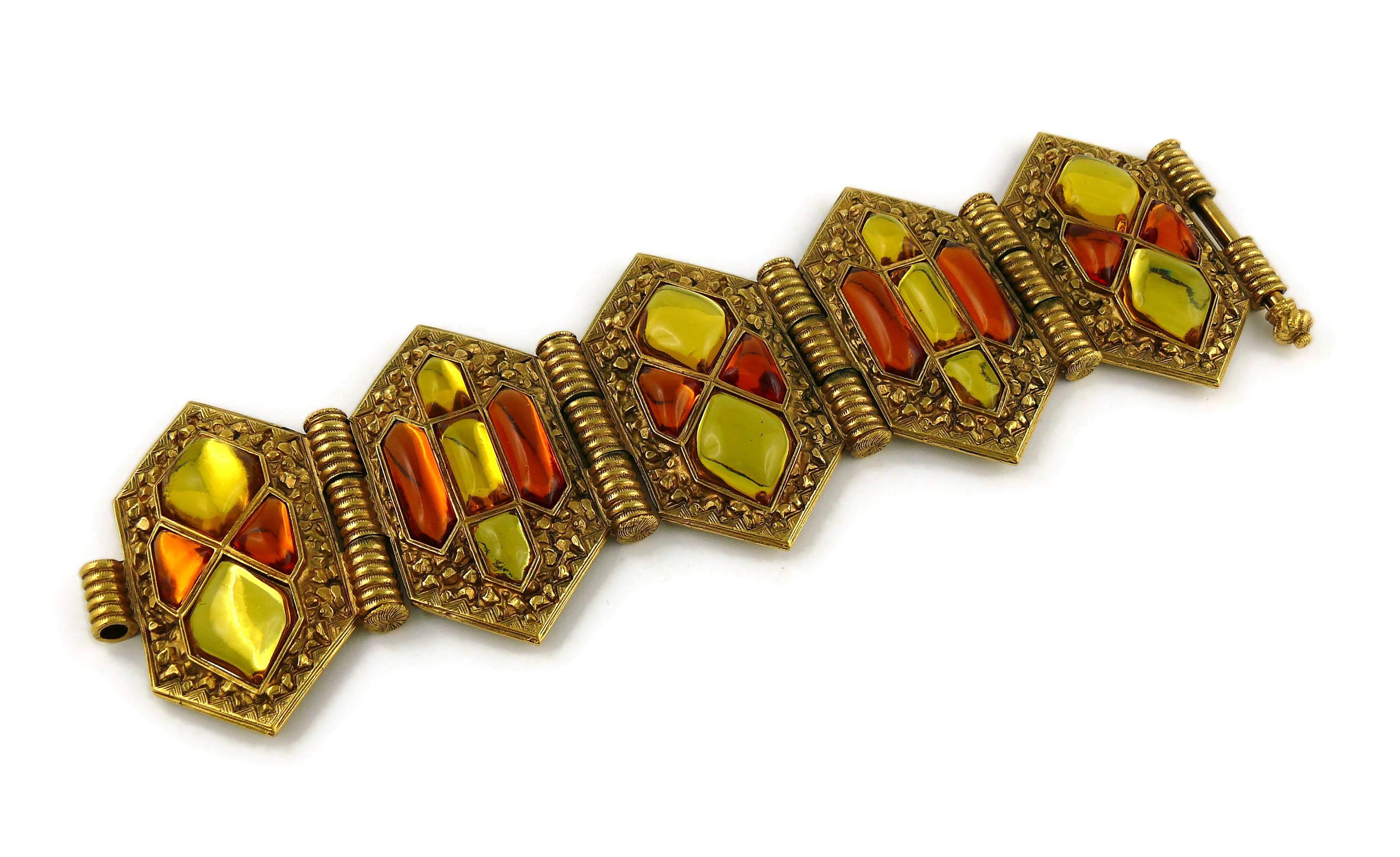 Jean Louis Scherrer (attributed to) Vintage Gold Toned Resin Cabochons Bracelet For Sale 4