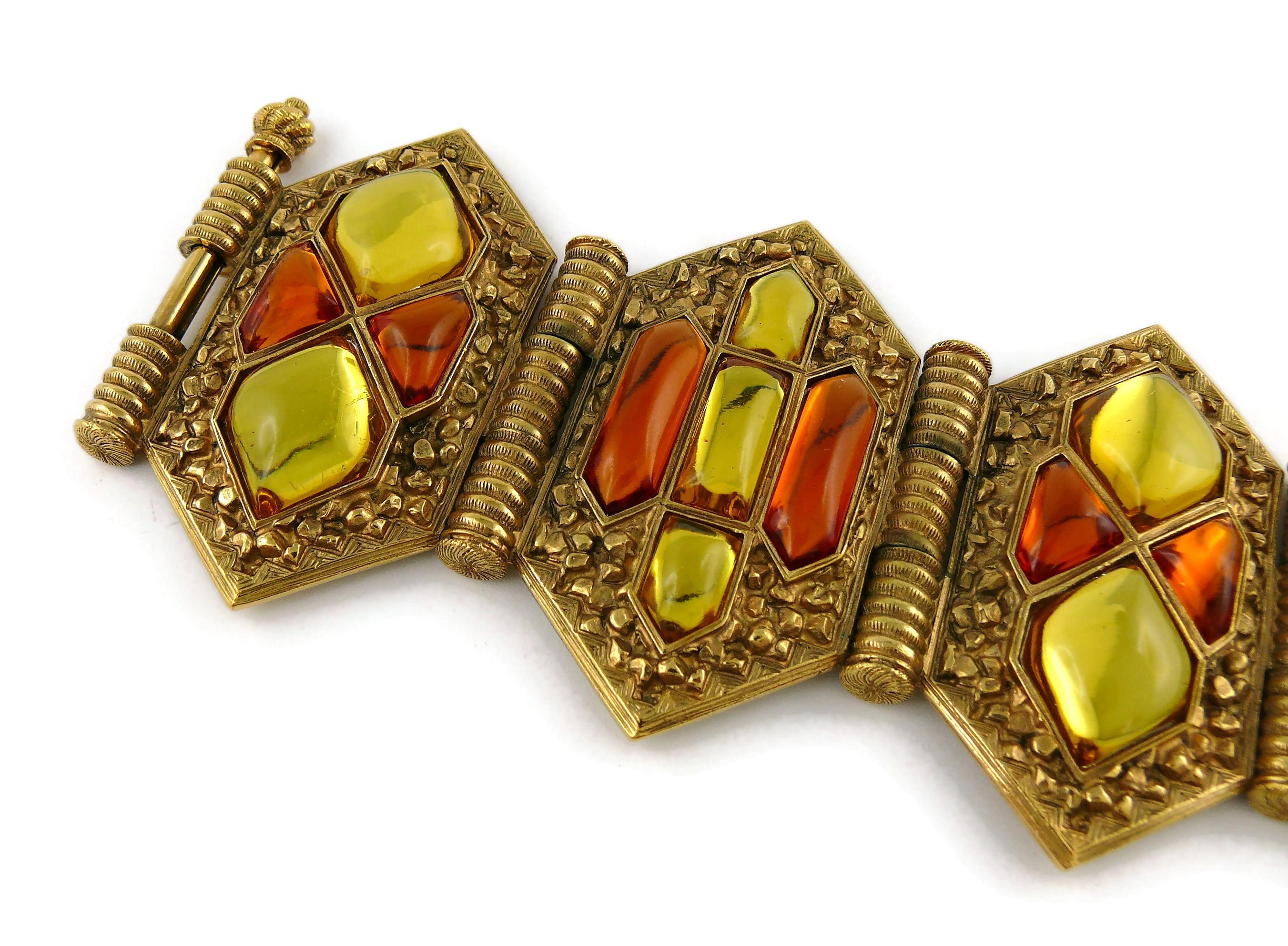 Jean Louis Scherrer (attributed to) Vintage Gold Toned Resin Cabochons Bracelet For Sale 5