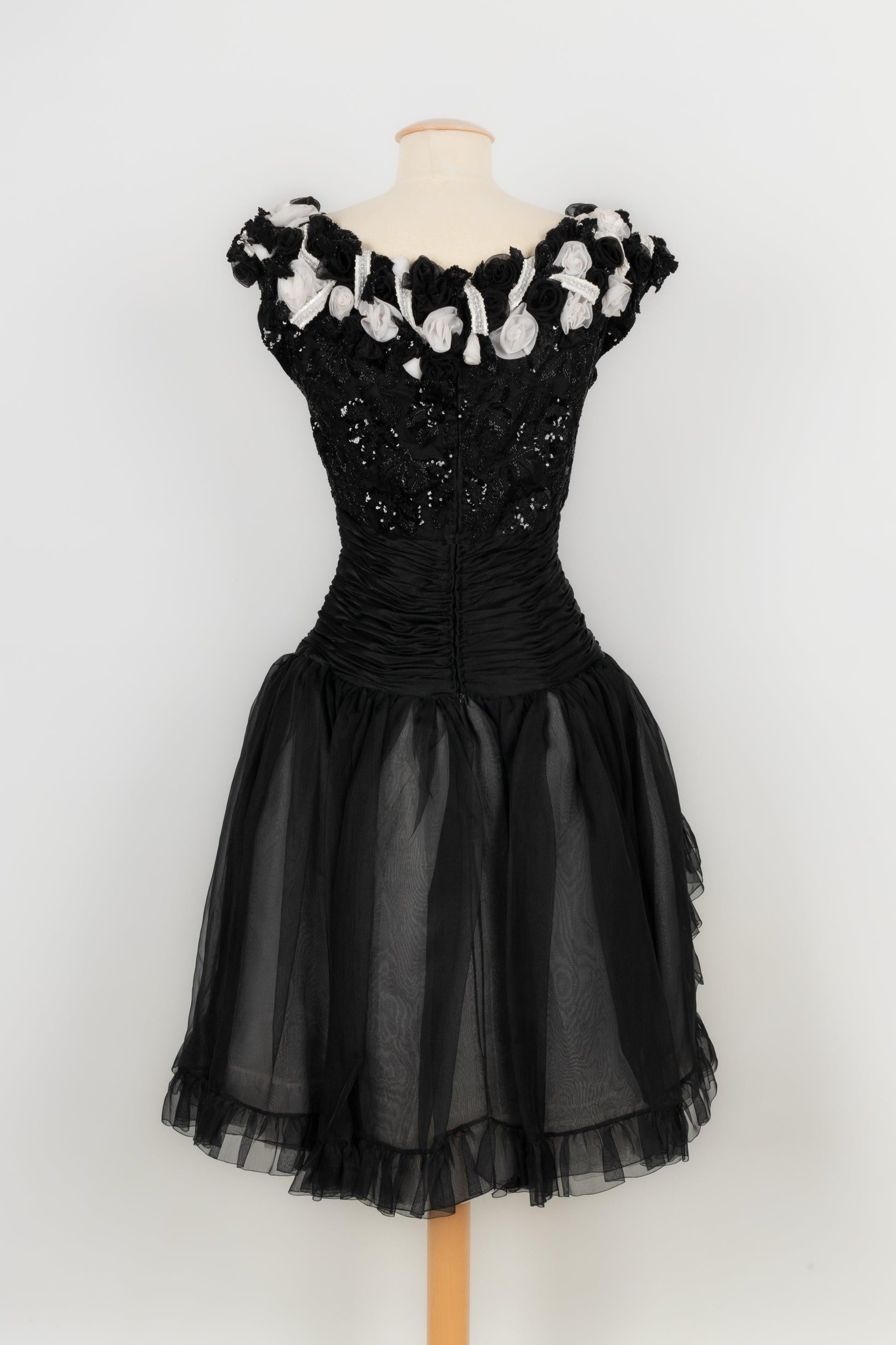 Women's Jean-louis Scherrer Black and White Organza Dress Haute Couture 34FR/36FR For Sale