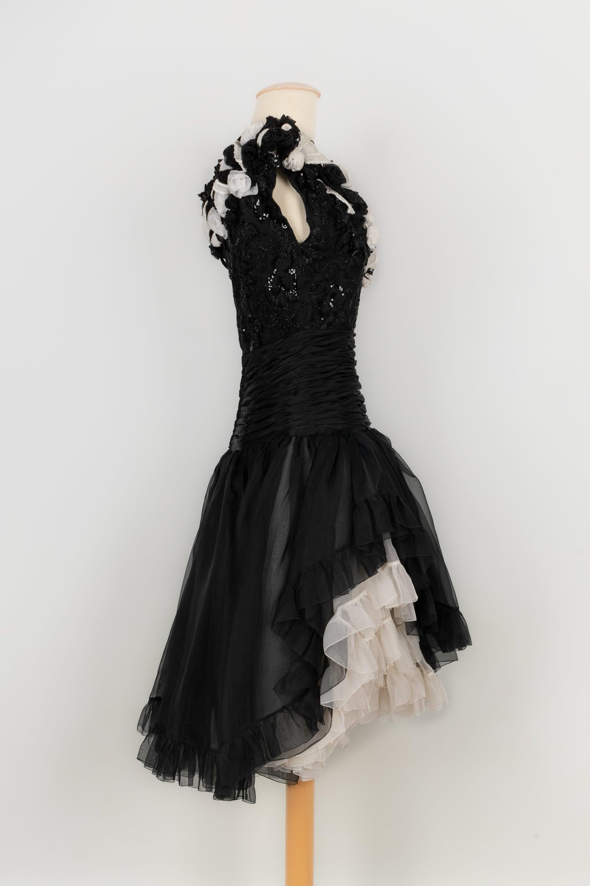 Jean-louis Scherrer Black and White Organza Dress Haute Couture 34FR/36FR For Sale 1