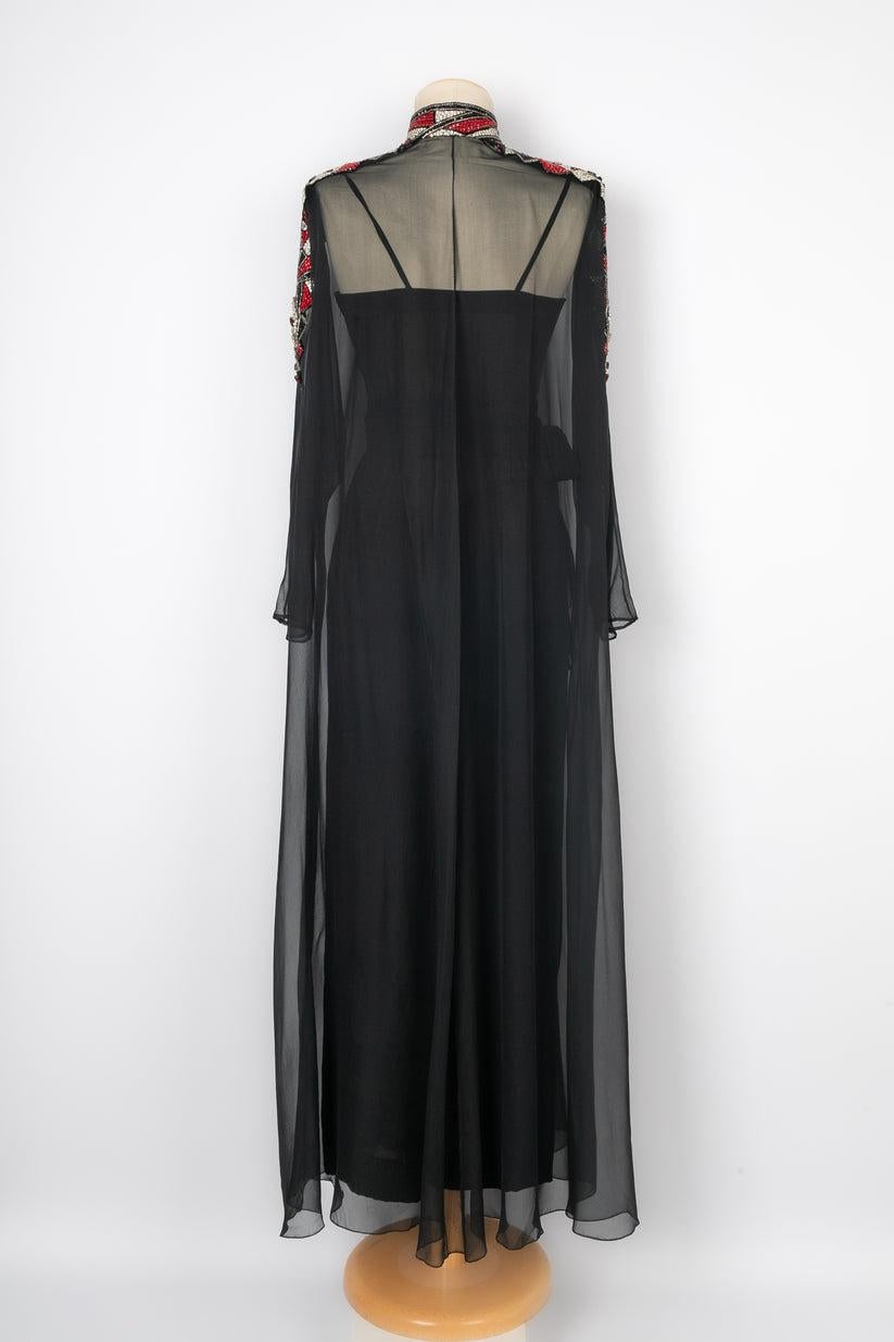 Combinaison haute couture Jean-Louis Scherrer en mousseline noire Excellent état - En vente à SAINT-OUEN-SUR-SEINE, FR
