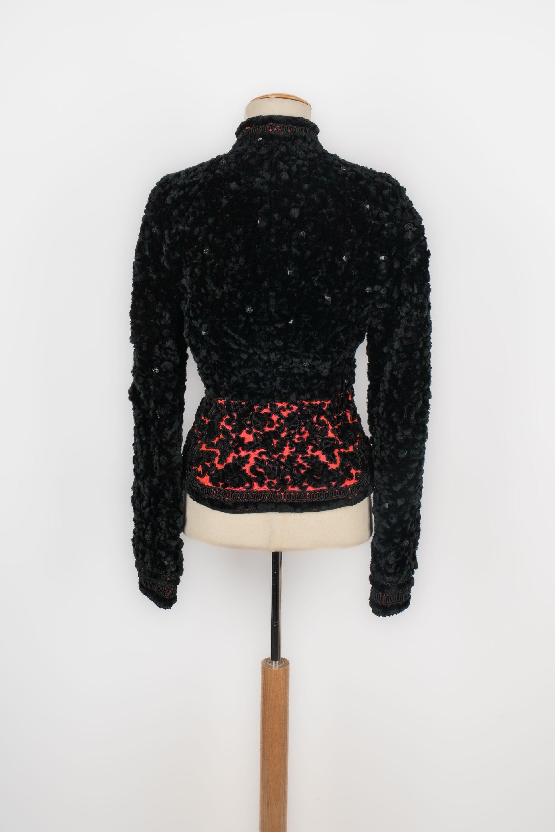 Jean-louis Scherrer Black Trimming Long-sleeved Jacket In Excellent Condition For Sale In SAINT-OUEN-SUR-SEINE, FR