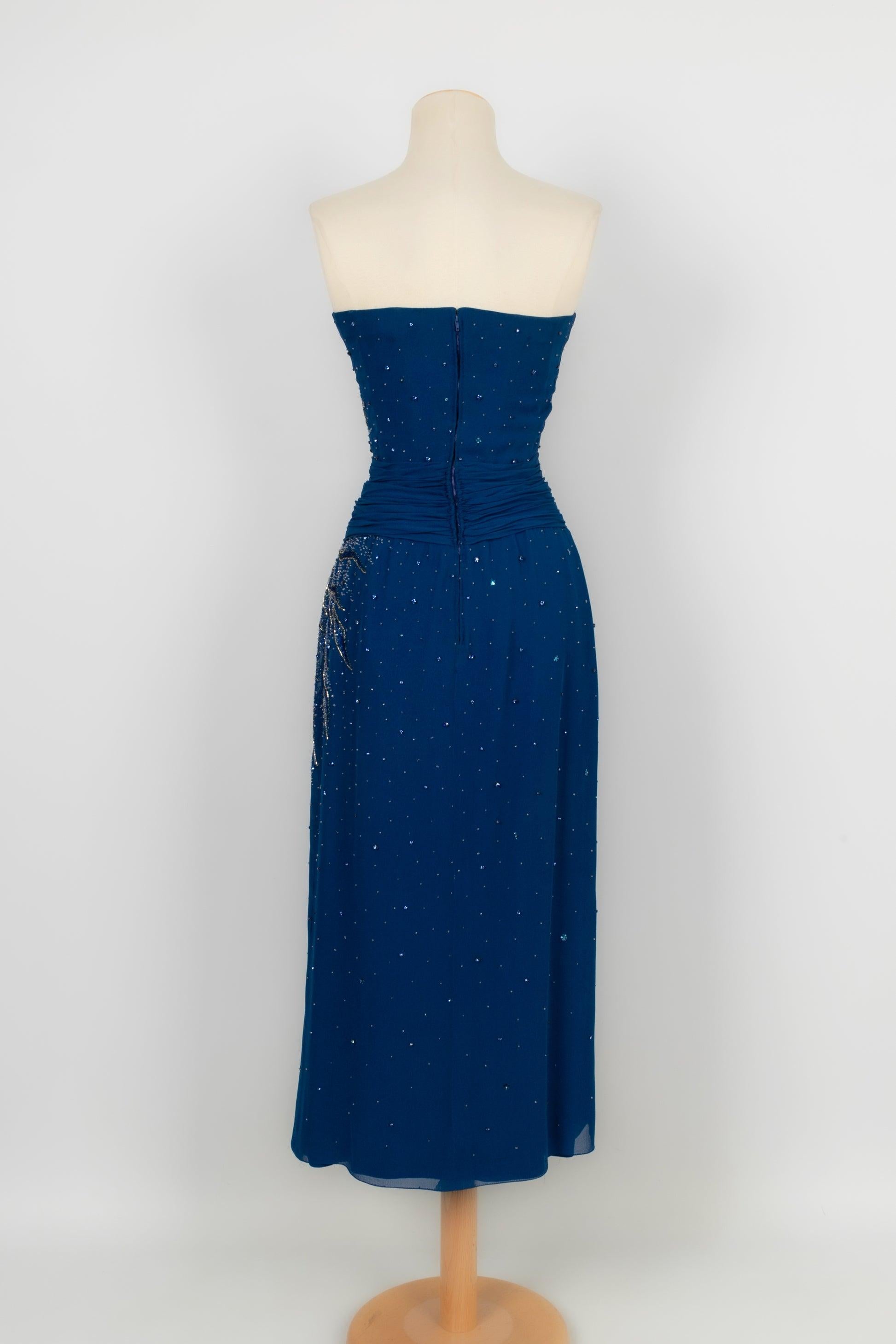 Jean-louis Scherrer Blaues trägerloses Kleid aus Krepp Haute Couture 36FR Damen im Angebot