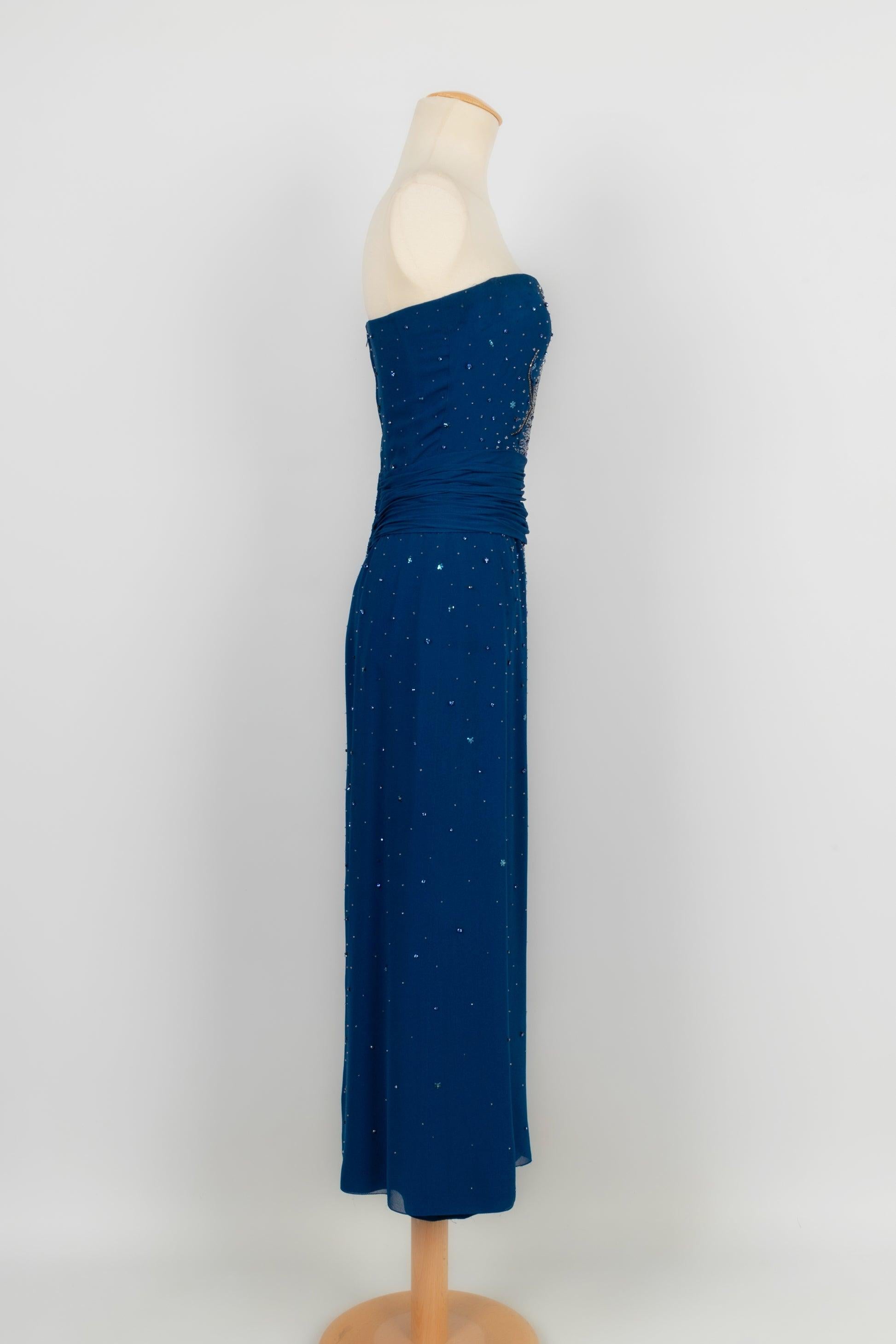 Jean-louis Scherrer Blaues trägerloses Kleid aus Krepp Haute Couture 36FR im Angebot 1